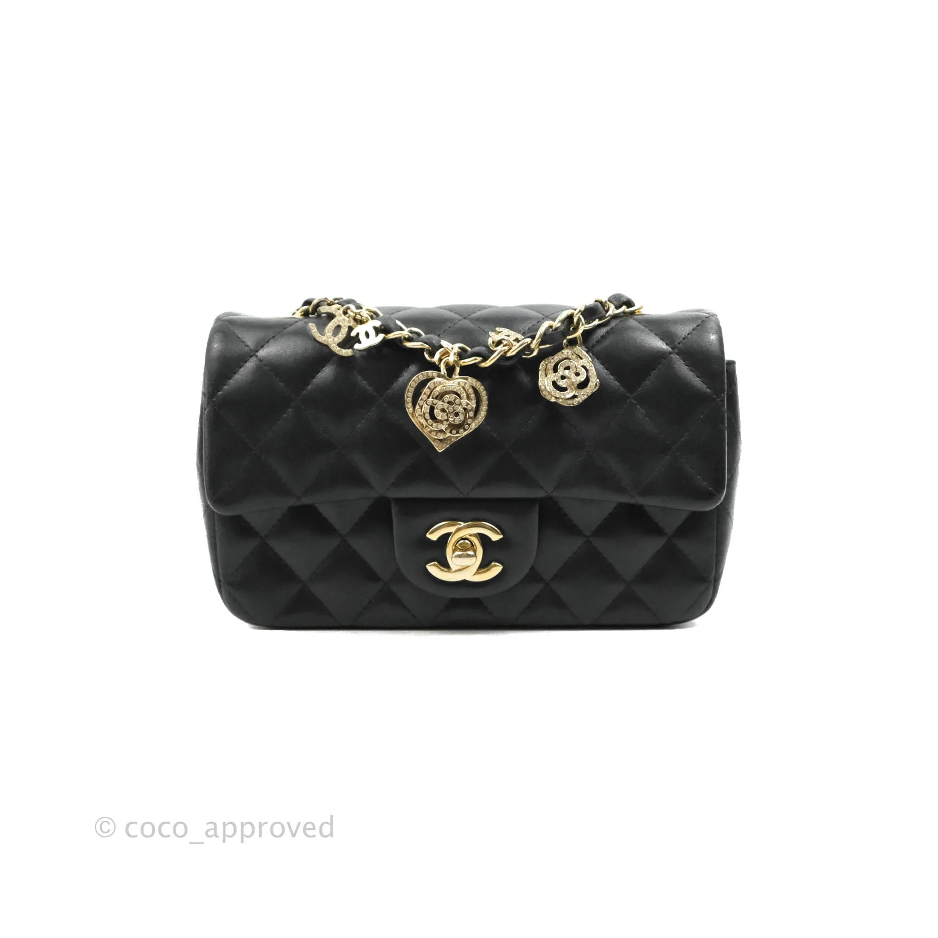 Chanel Mini Rectangular Flap Bag Valentine Limited Edition Black Lambskin Gold Hardware