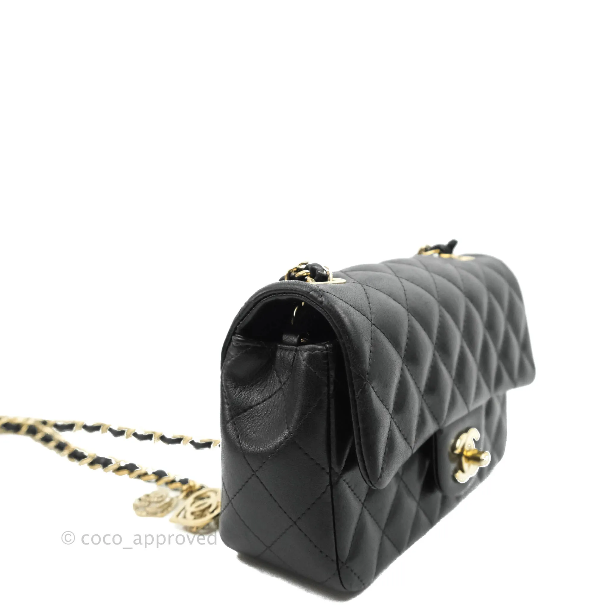 Chanel Mini Rectangular Flap Bag Valentine Limited Edition Black Lambskin Gold Hardware