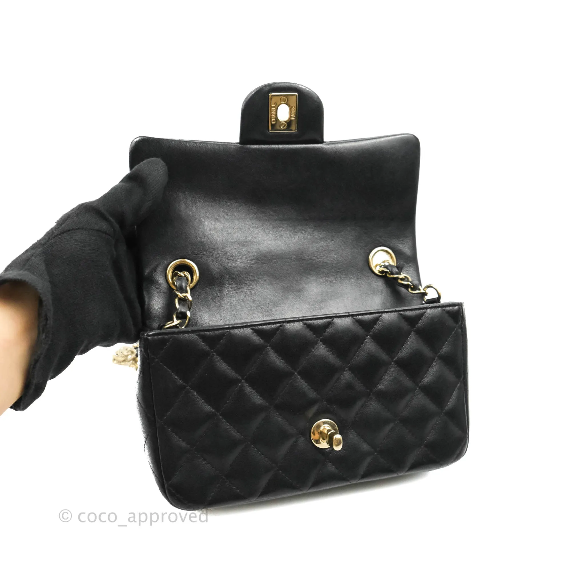Chanel Mini Rectangular Flap Bag Valentine Limited Edition Black Lambskin Gold Hardware