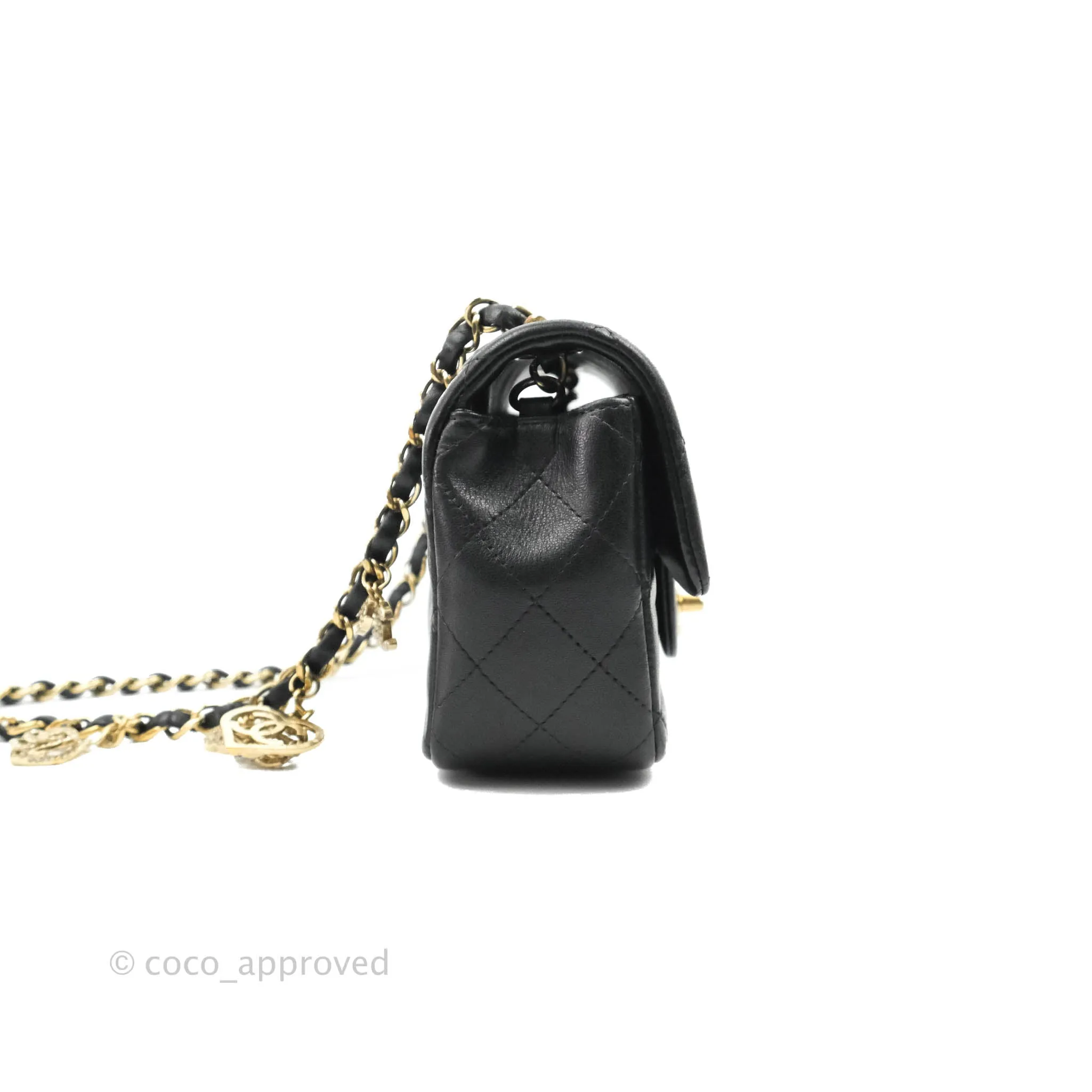 Chanel Mini Rectangular Flap Bag Valentine Limited Edition Black Lambskin Gold Hardware