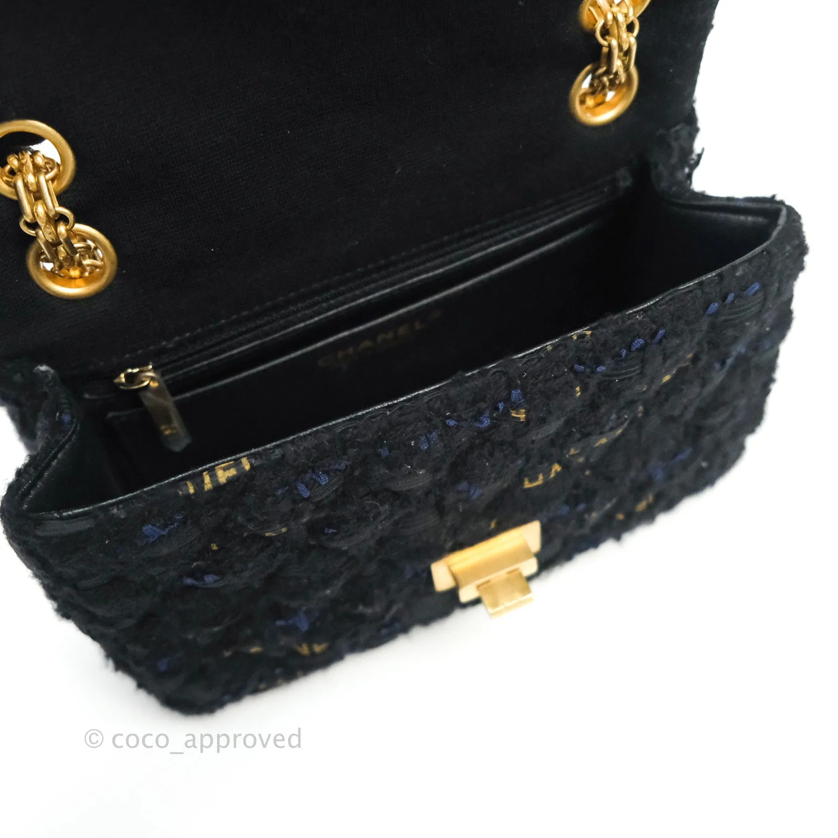 Chanel Mini Reissue 224 Black Navy Tweed Gold Hardware