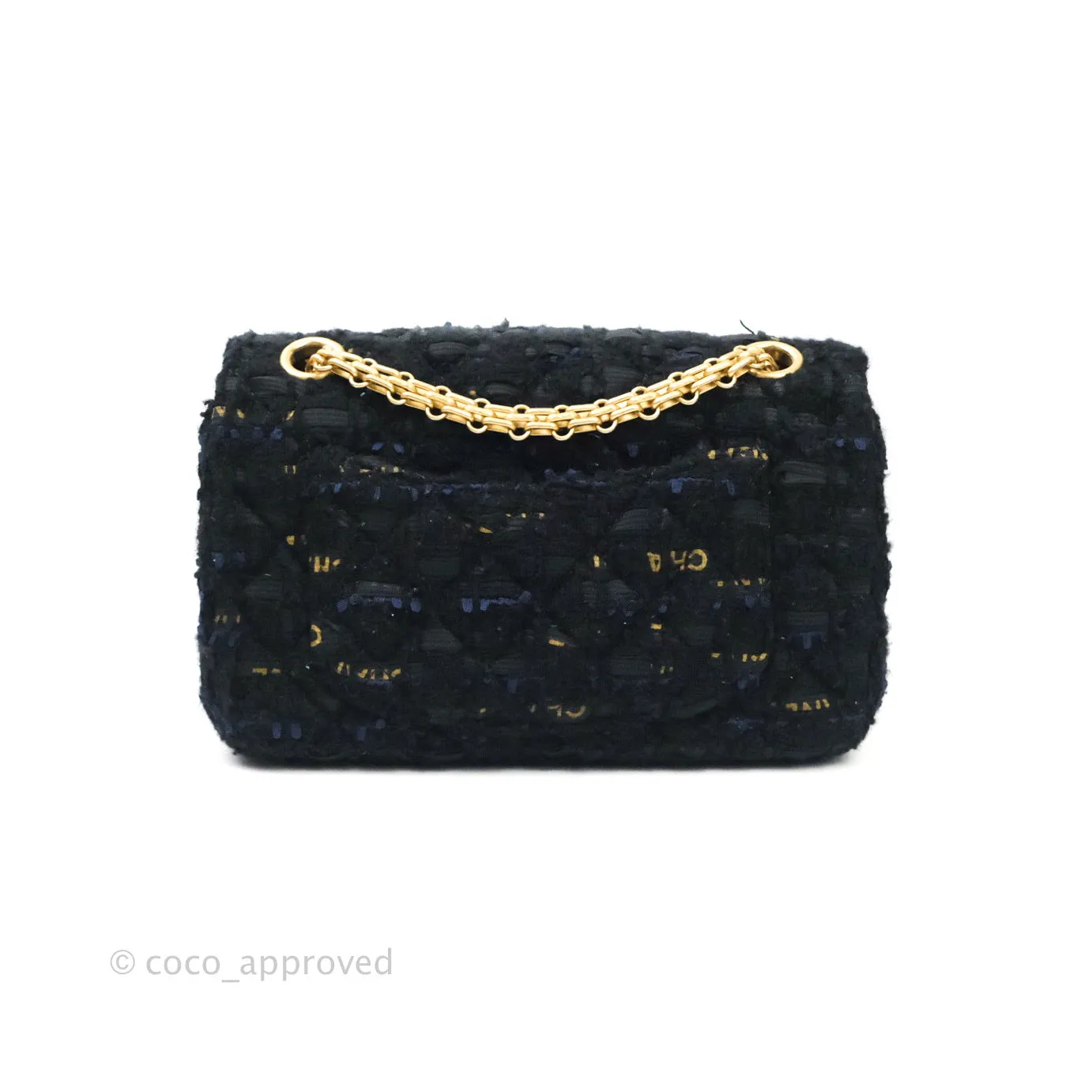 Chanel Mini Reissue 224 Black Navy Tweed Gold Hardware