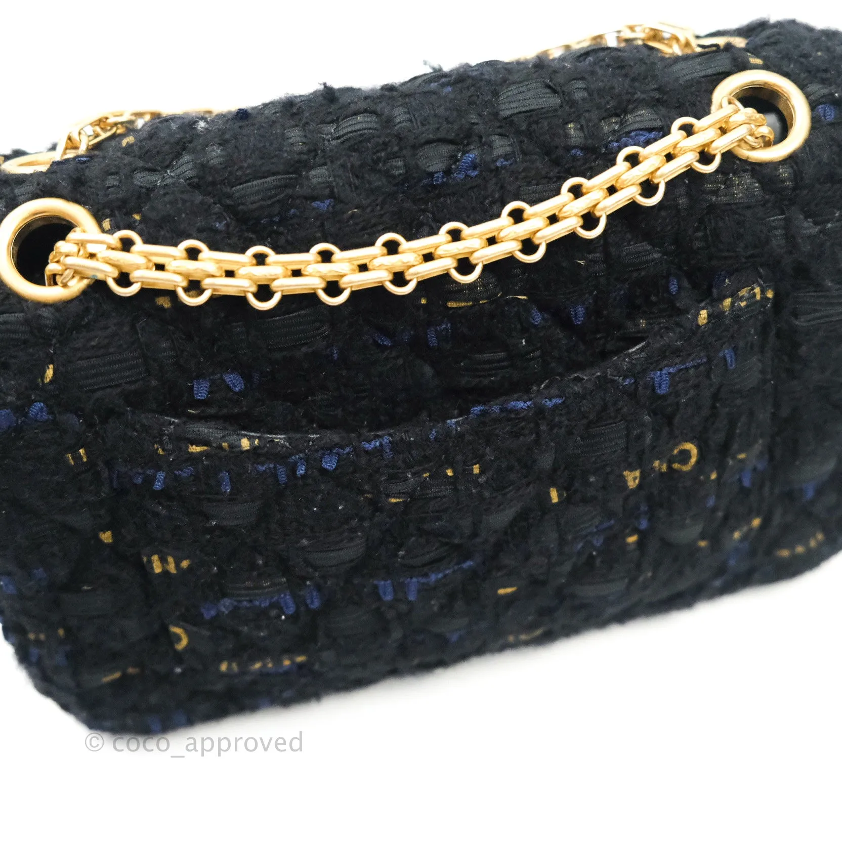 Chanel Mini Reissue 224 Black Navy Tweed Gold Hardware