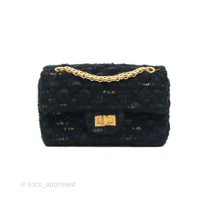 Chanel Mini Reissue 224 Black Navy Tweed Gold Hardware
