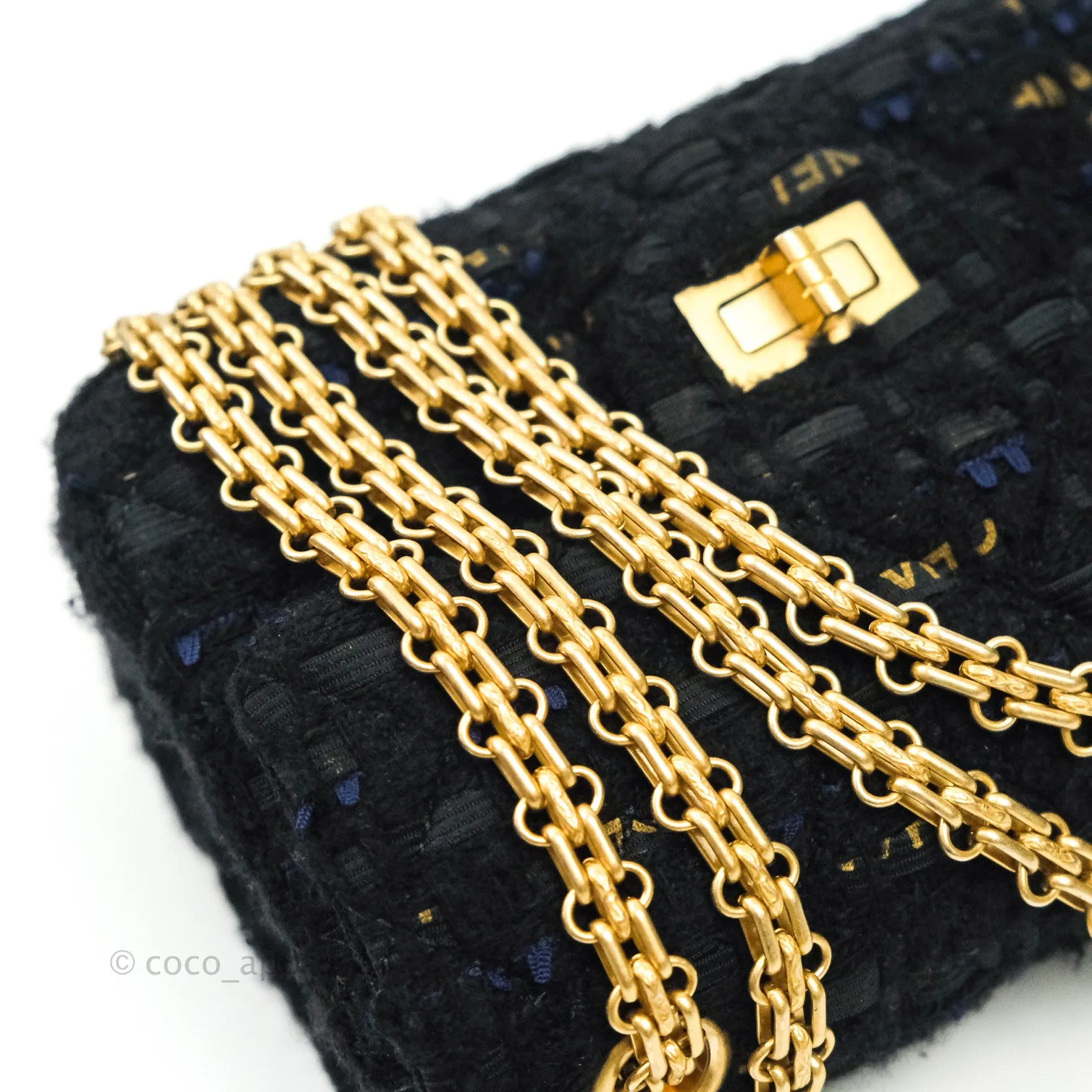 Chanel Mini Reissue 224 Black Navy Tweed Gold Hardware