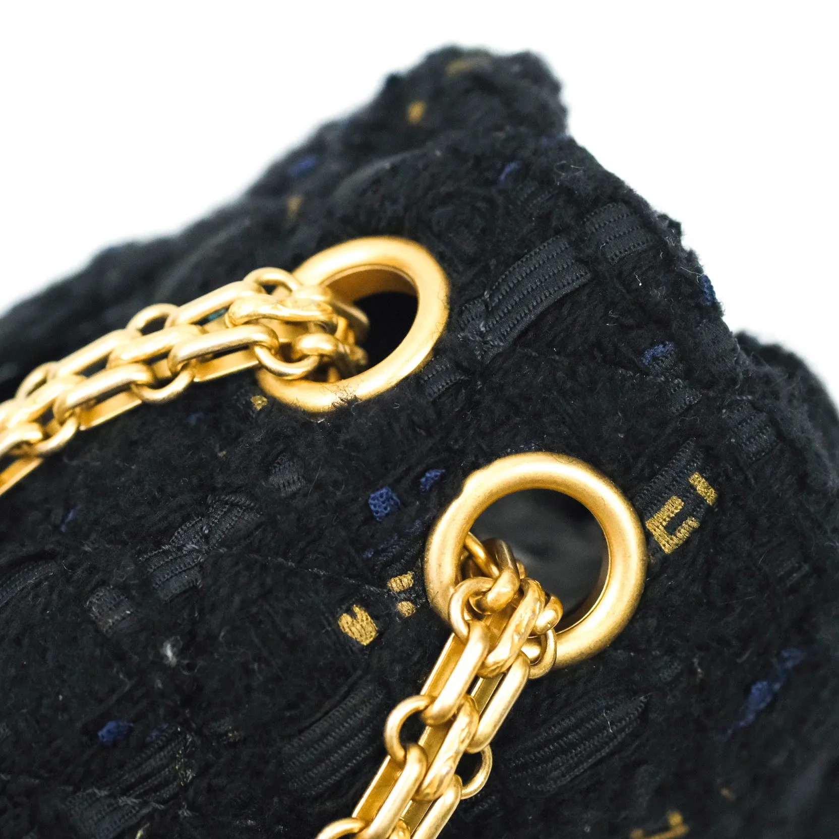 Chanel Mini Reissue 224 Black Navy Tweed Gold Hardware