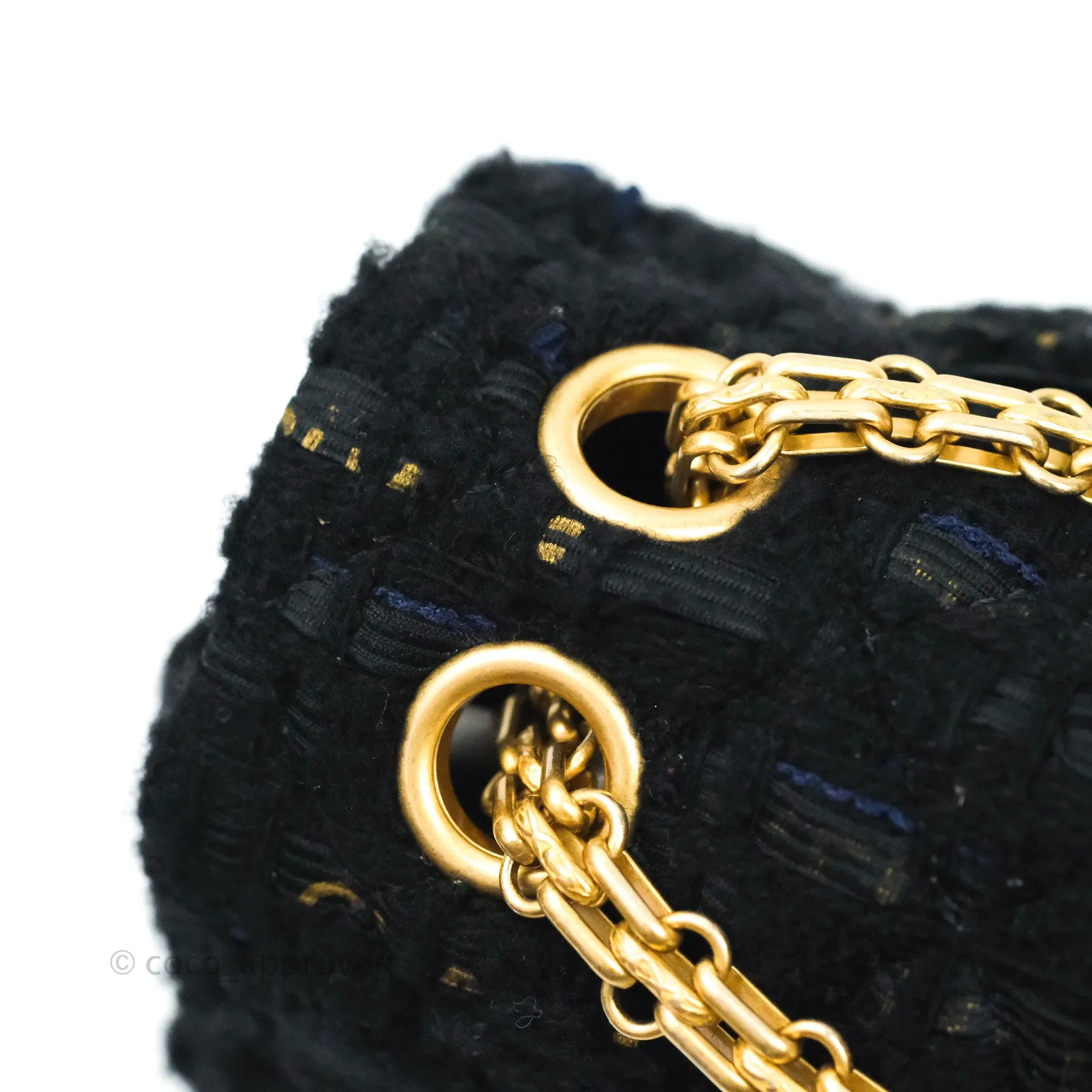 Chanel Mini Reissue 224 Black Navy Tweed Gold Hardware