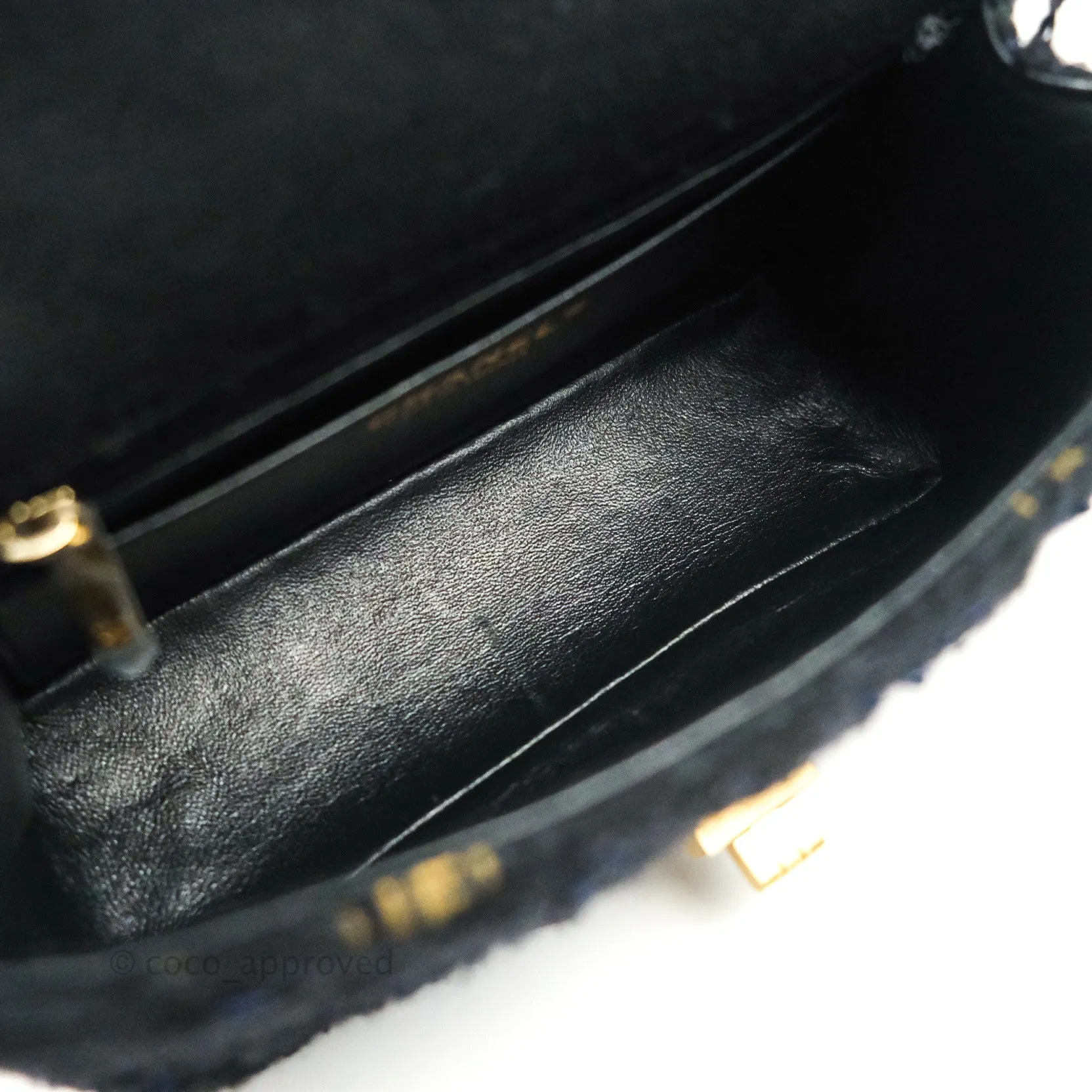 Chanel Mini Reissue 224 Black Navy Tweed Gold Hardware