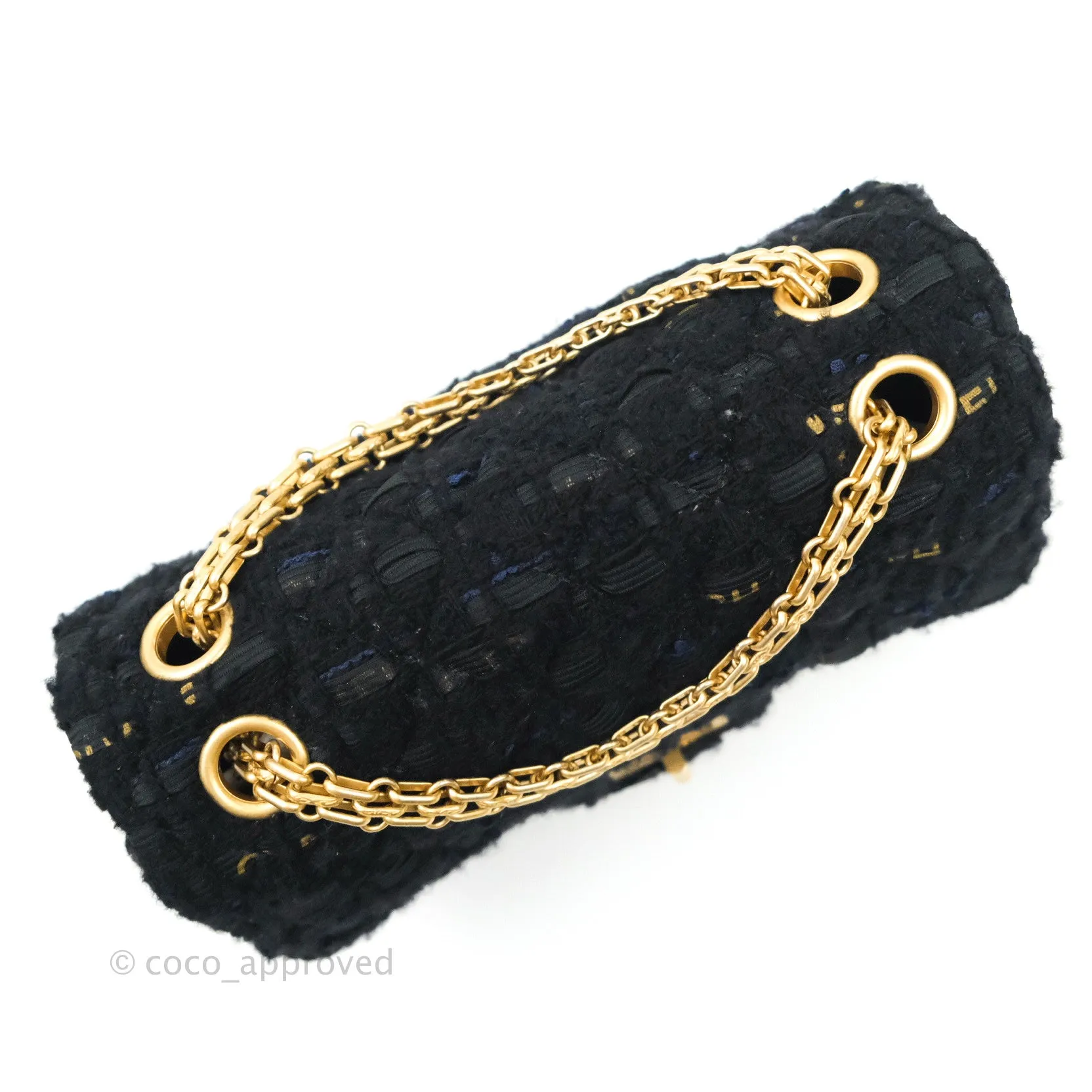 Chanel Mini Reissue 224 Black Navy Tweed Gold Hardware