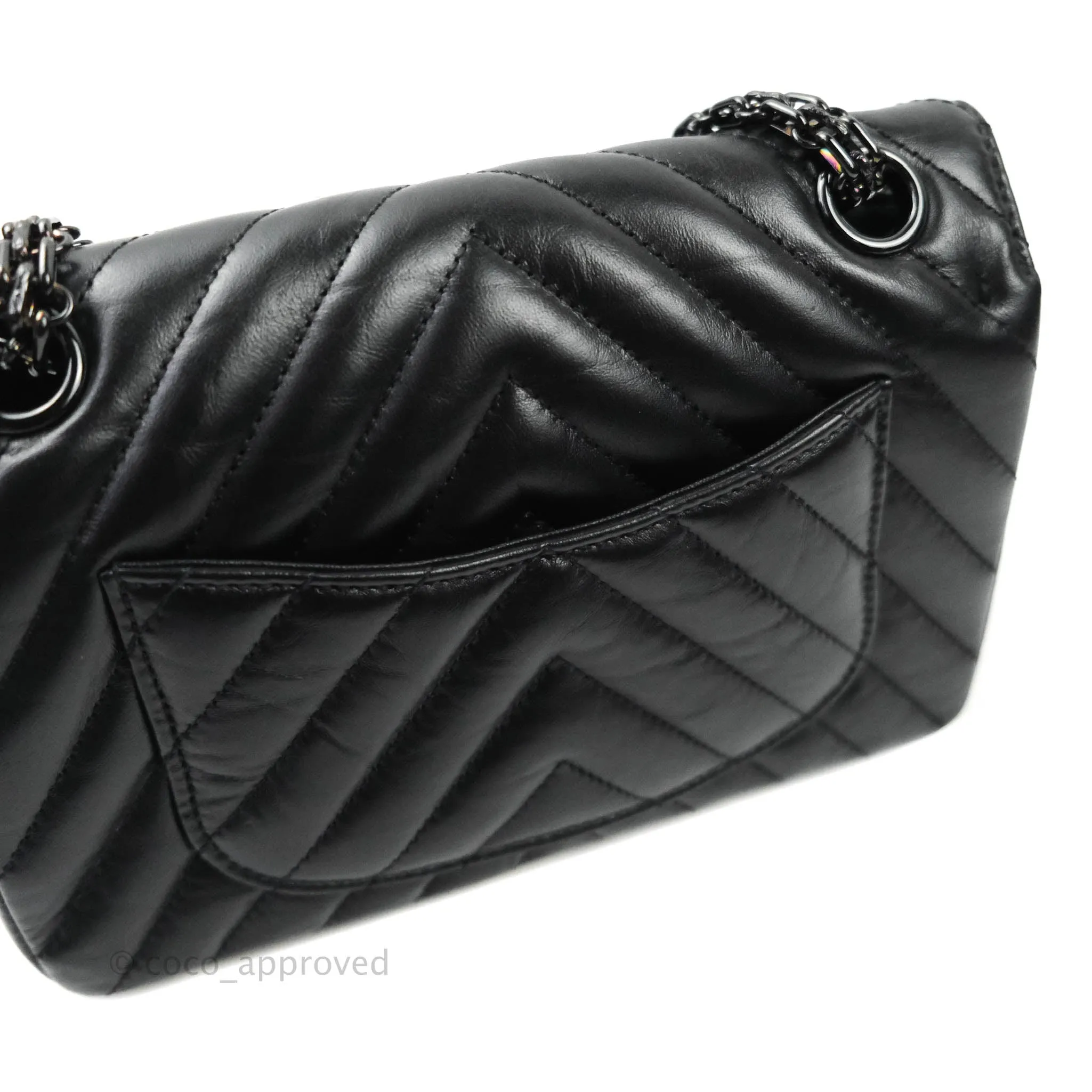 Chanel Mini Reissue 224 So Black Chevron Calfskin Black Hardware