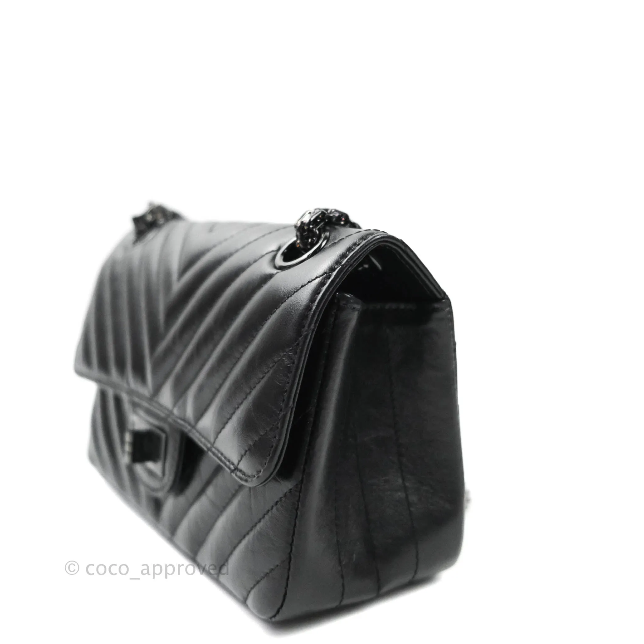 Chanel Mini Reissue 224 So Black Chevron Calfskin Black Hardware