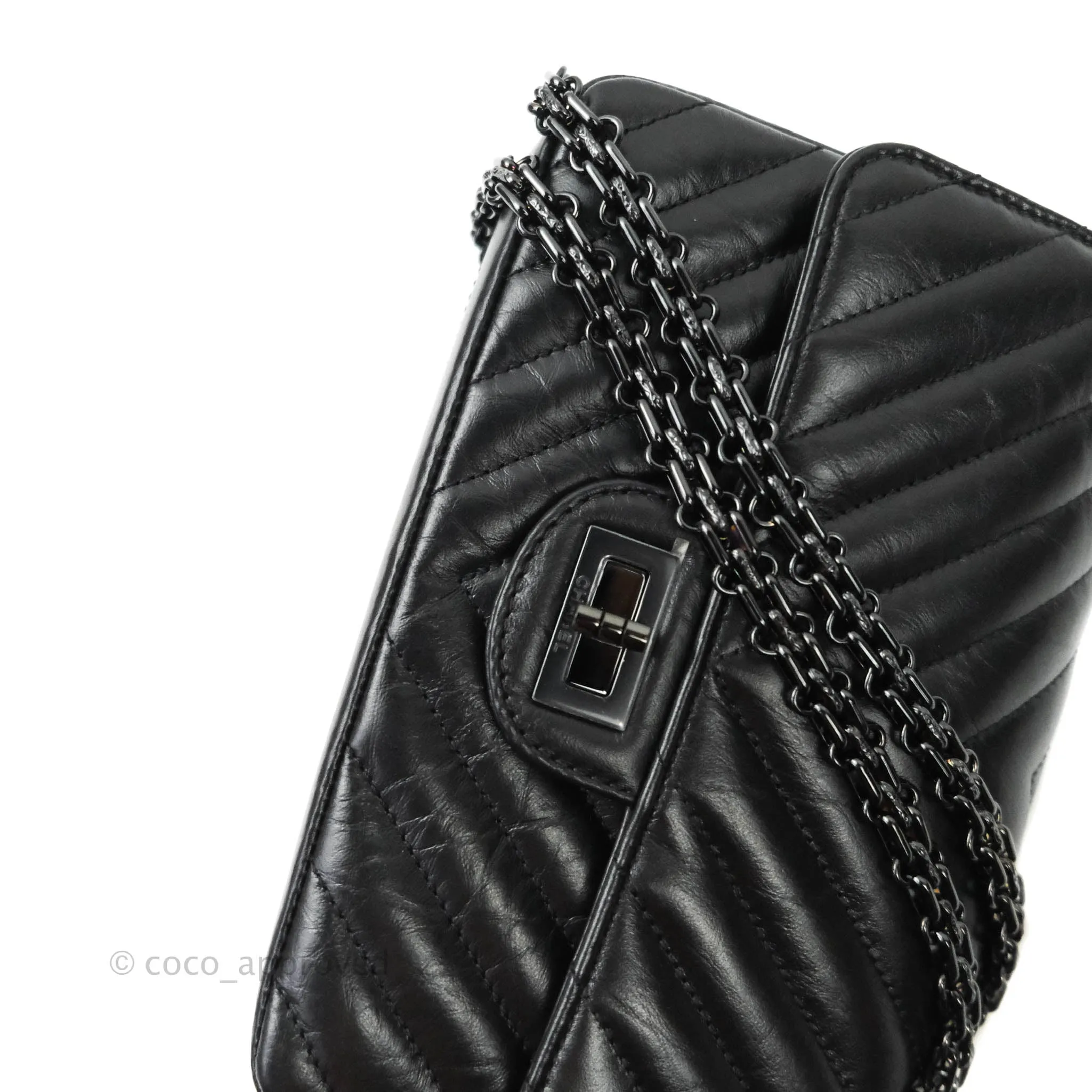 Chanel Mini Reissue 224 So Black Chevron Calfskin Black Hardware