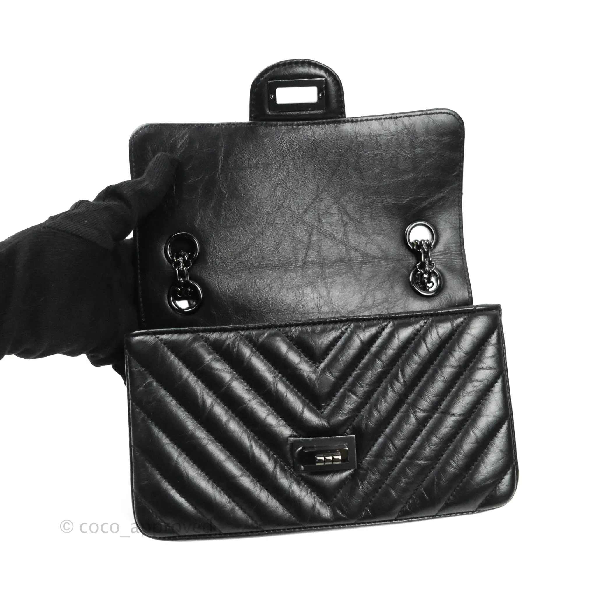 Chanel Mini Reissue 224 So Black Chevron Calfskin Black Hardware