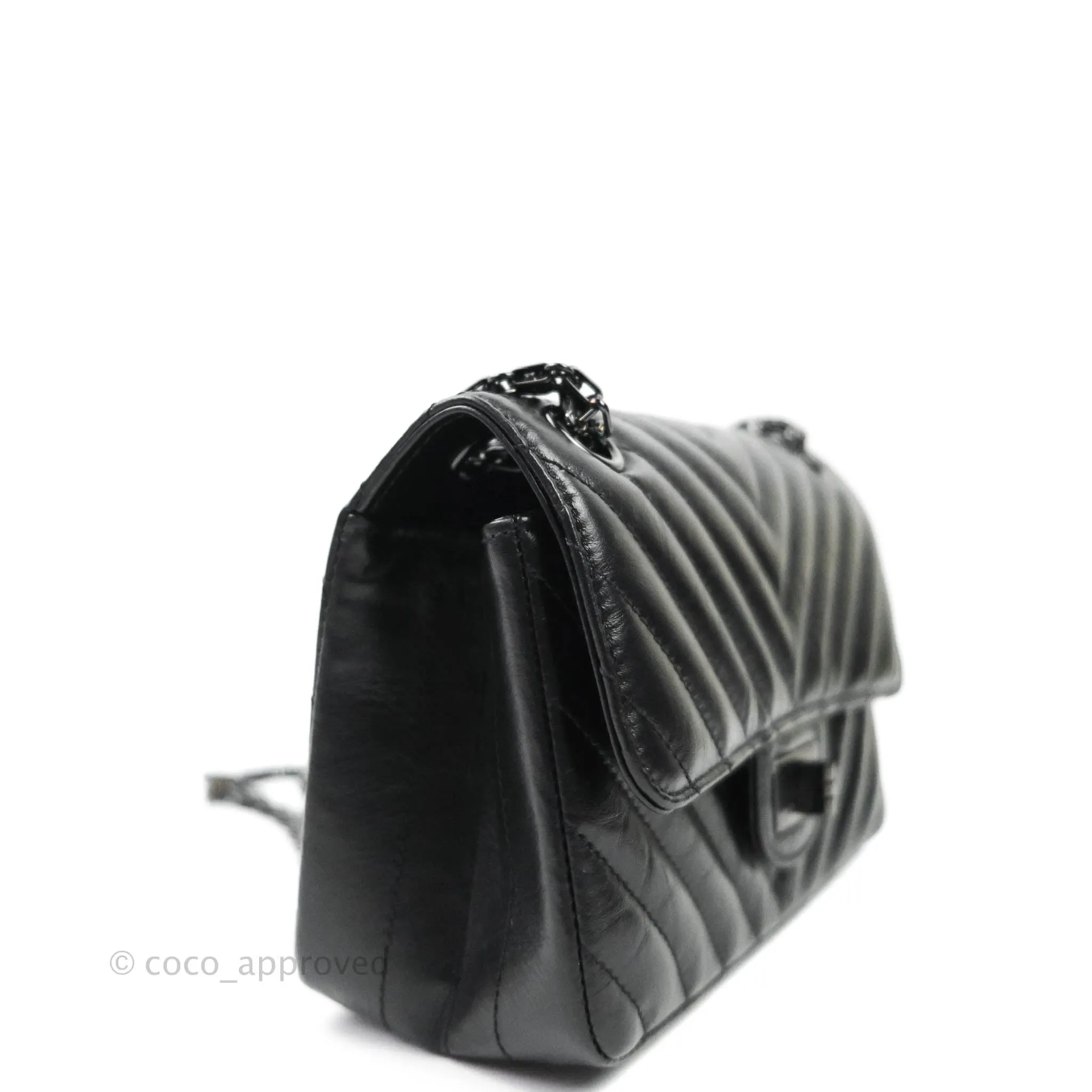 Chanel Mini Reissue 224 So Black Chevron Calfskin Black Hardware