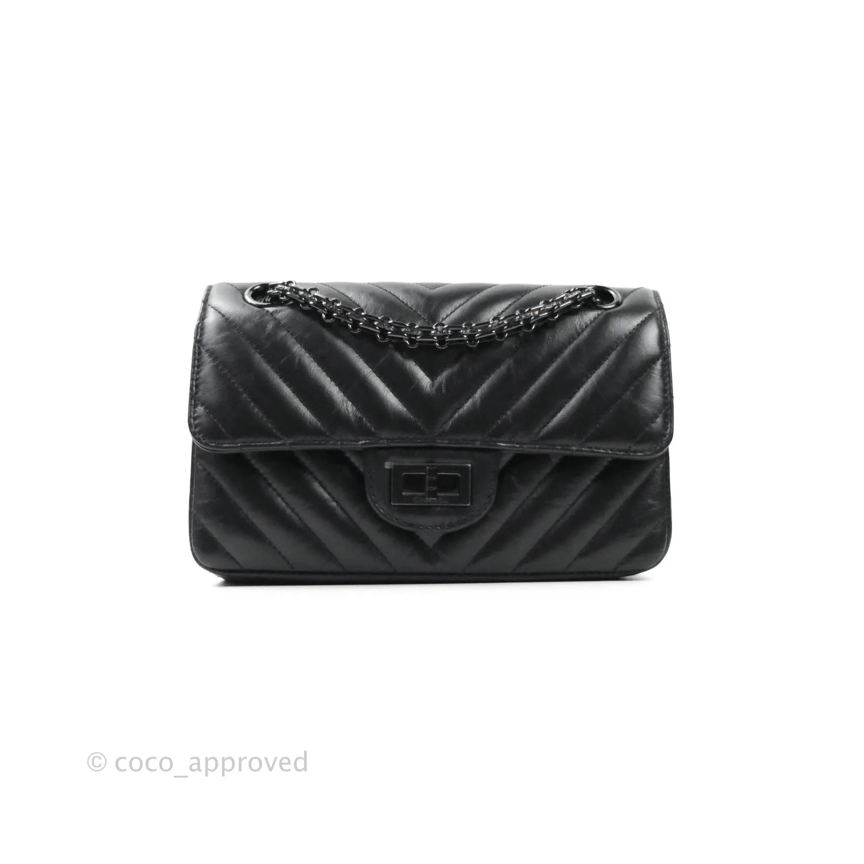 Chanel Mini Reissue 224 So Black Chevron Calfskin Black Hardware