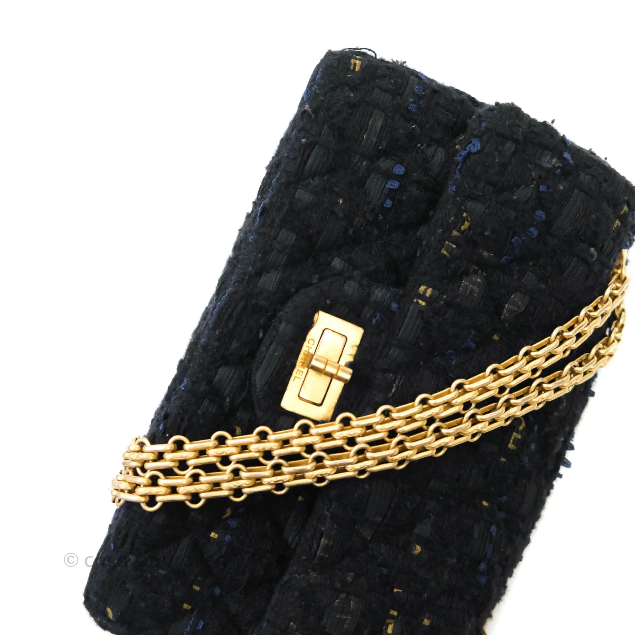 Chanel Mini Reissue 224 Tweed Black Aged Gold Hardware