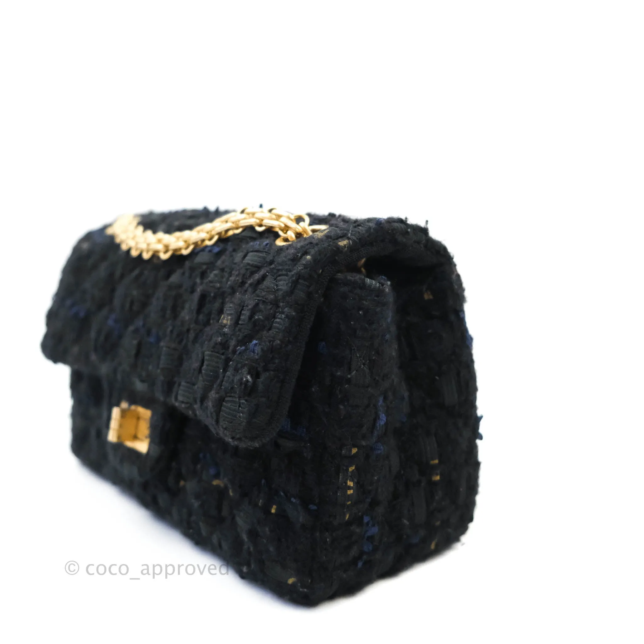 Chanel Mini Reissue 224 Tweed Black Aged Gold Hardware