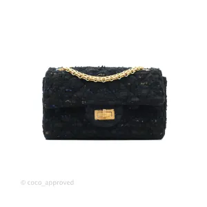 Chanel Mini Reissue 224 Tweed Black Aged Gold Hardware