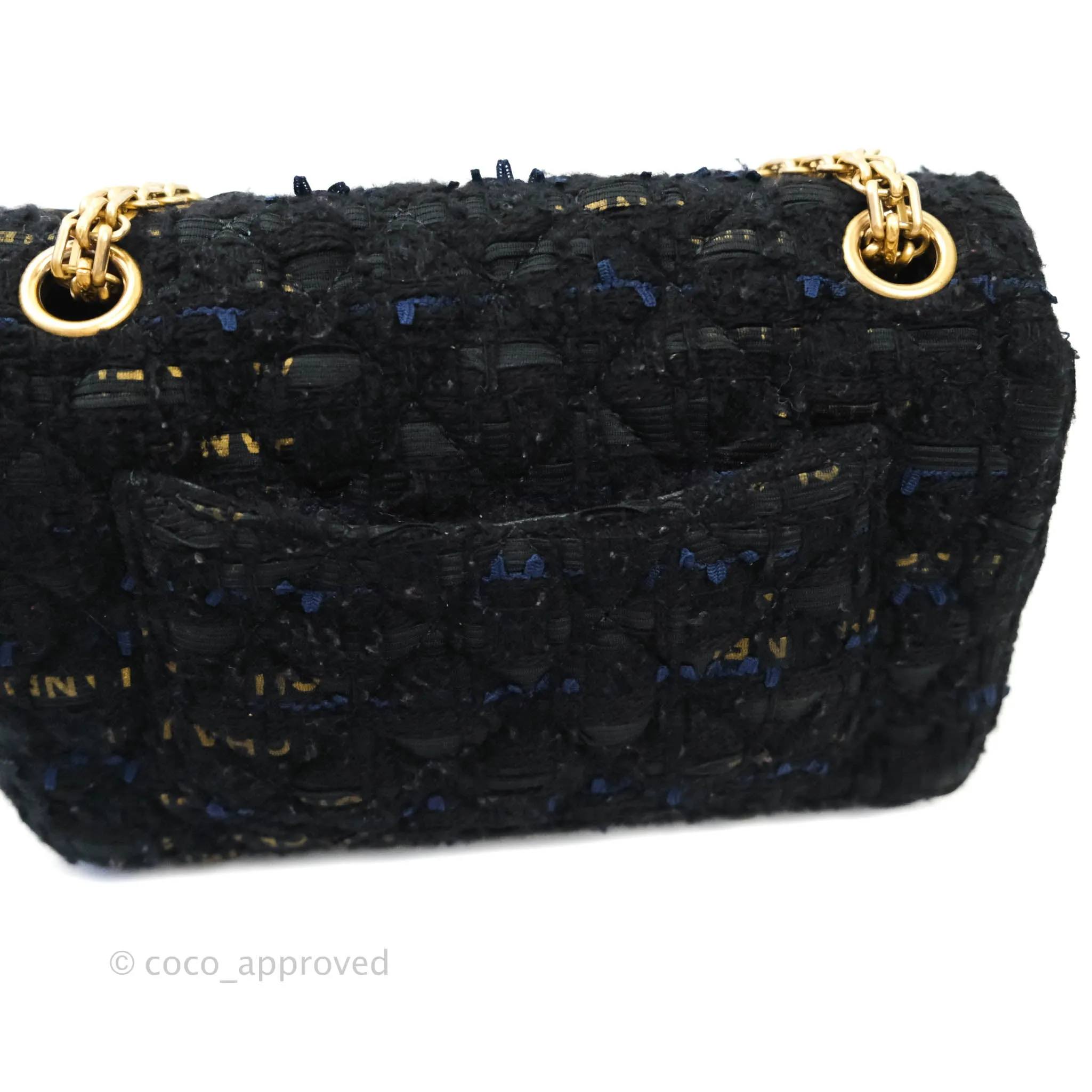 Chanel Mini Reissue 224 Tweed Black Aged Gold Hardware