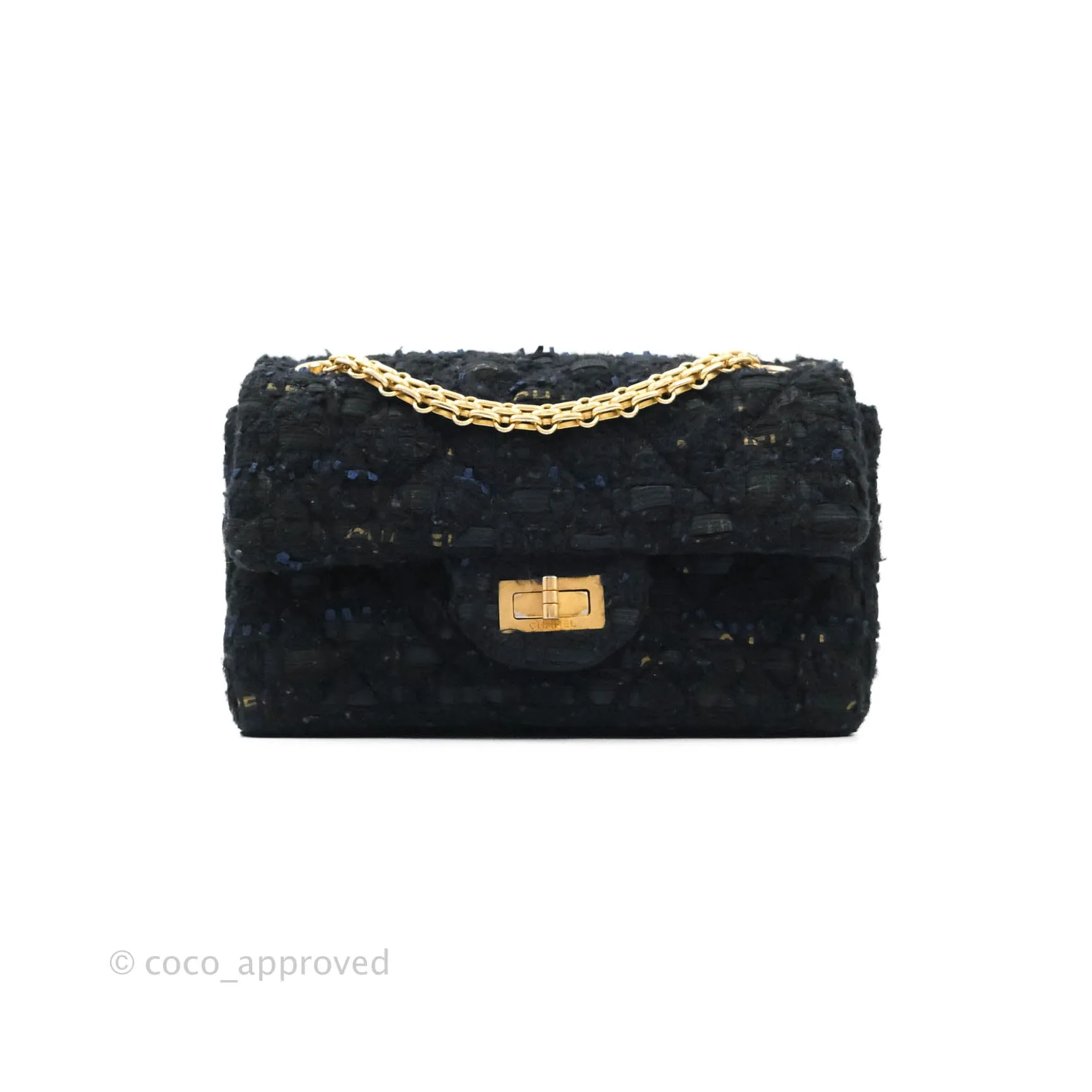Chanel Mini Reissue 224 Tweed Black Aged Gold Hardware