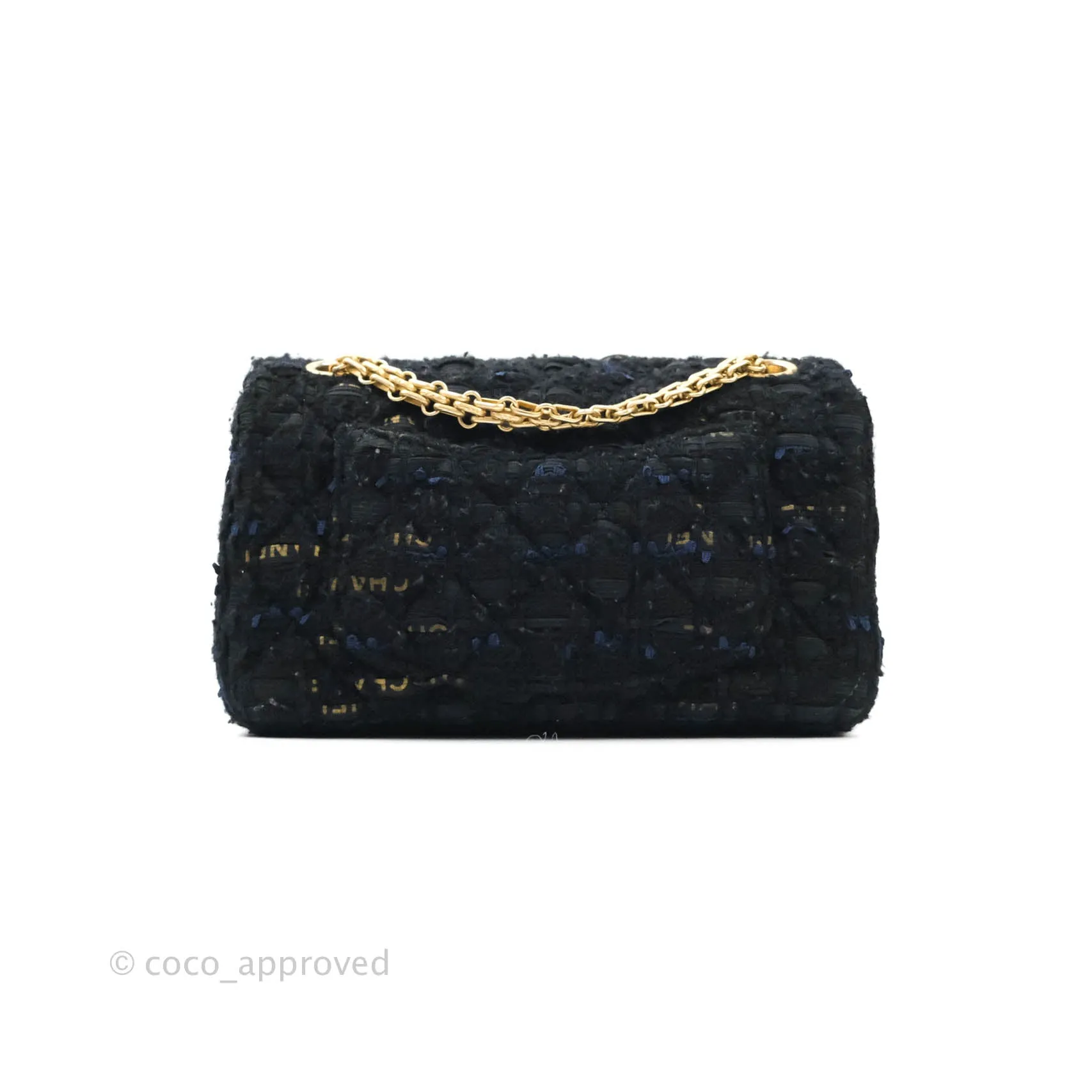 Chanel Mini Reissue 224 Tweed Black Aged Gold Hardware