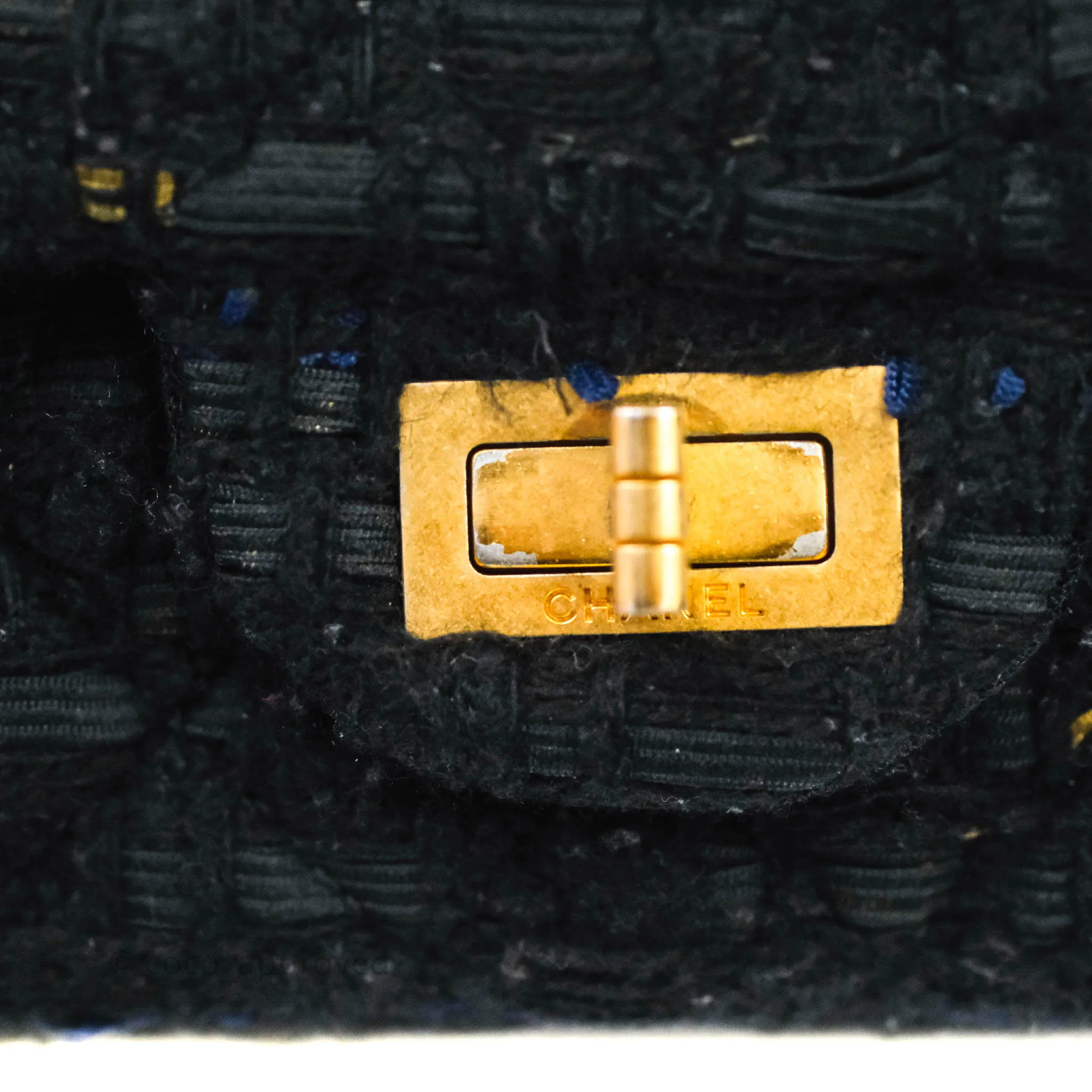 Chanel Mini Reissue 224 Tweed Black Aged Gold Hardware