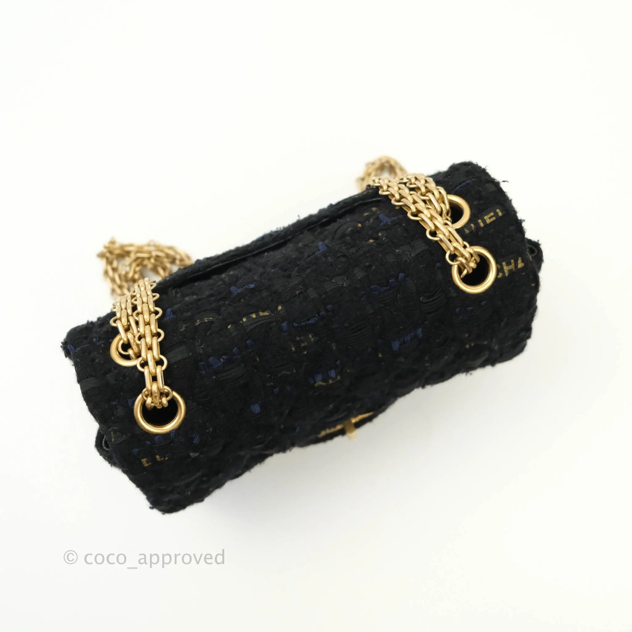 Chanel Mini Reissue 224 Tweed Black Aged Gold Hardware