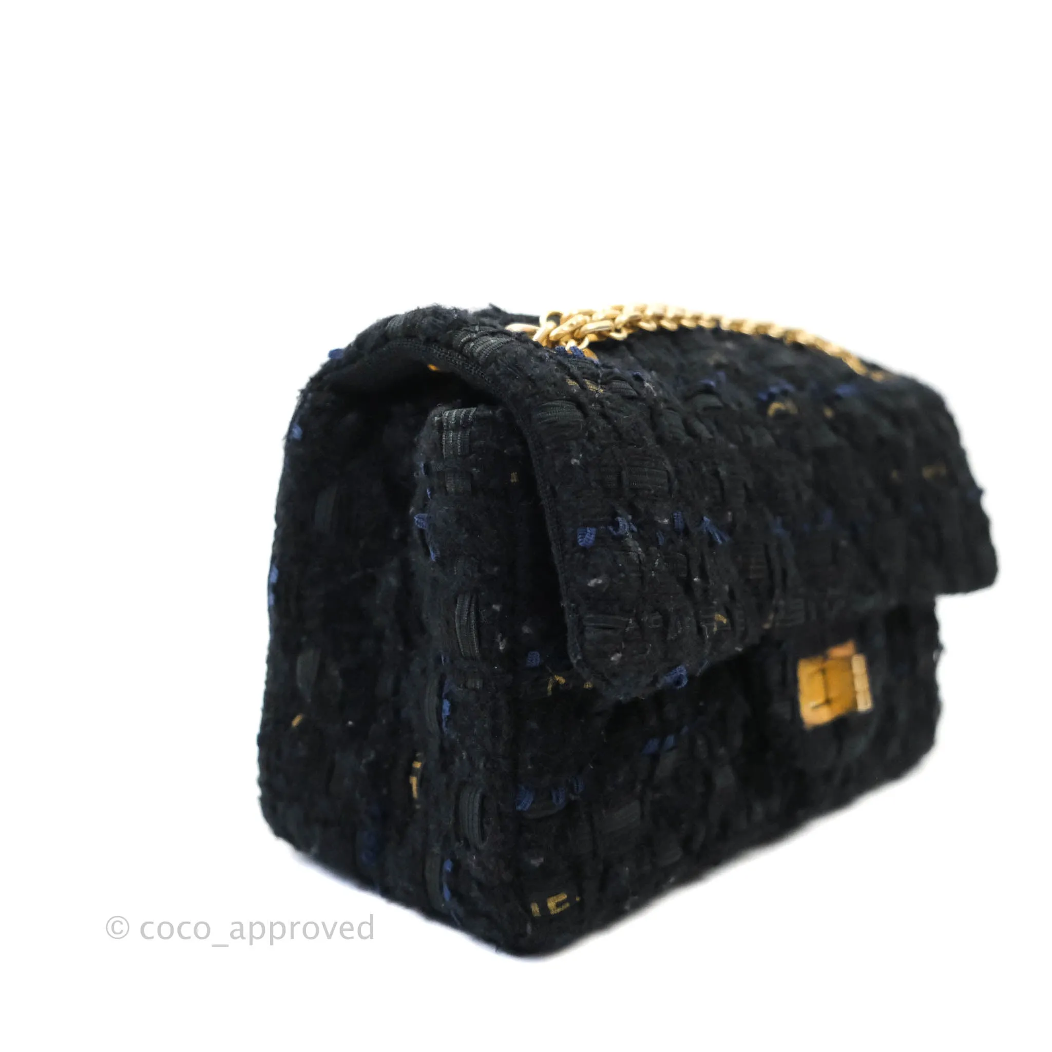 Chanel Mini Reissue 224 Tweed Black Aged Gold Hardware