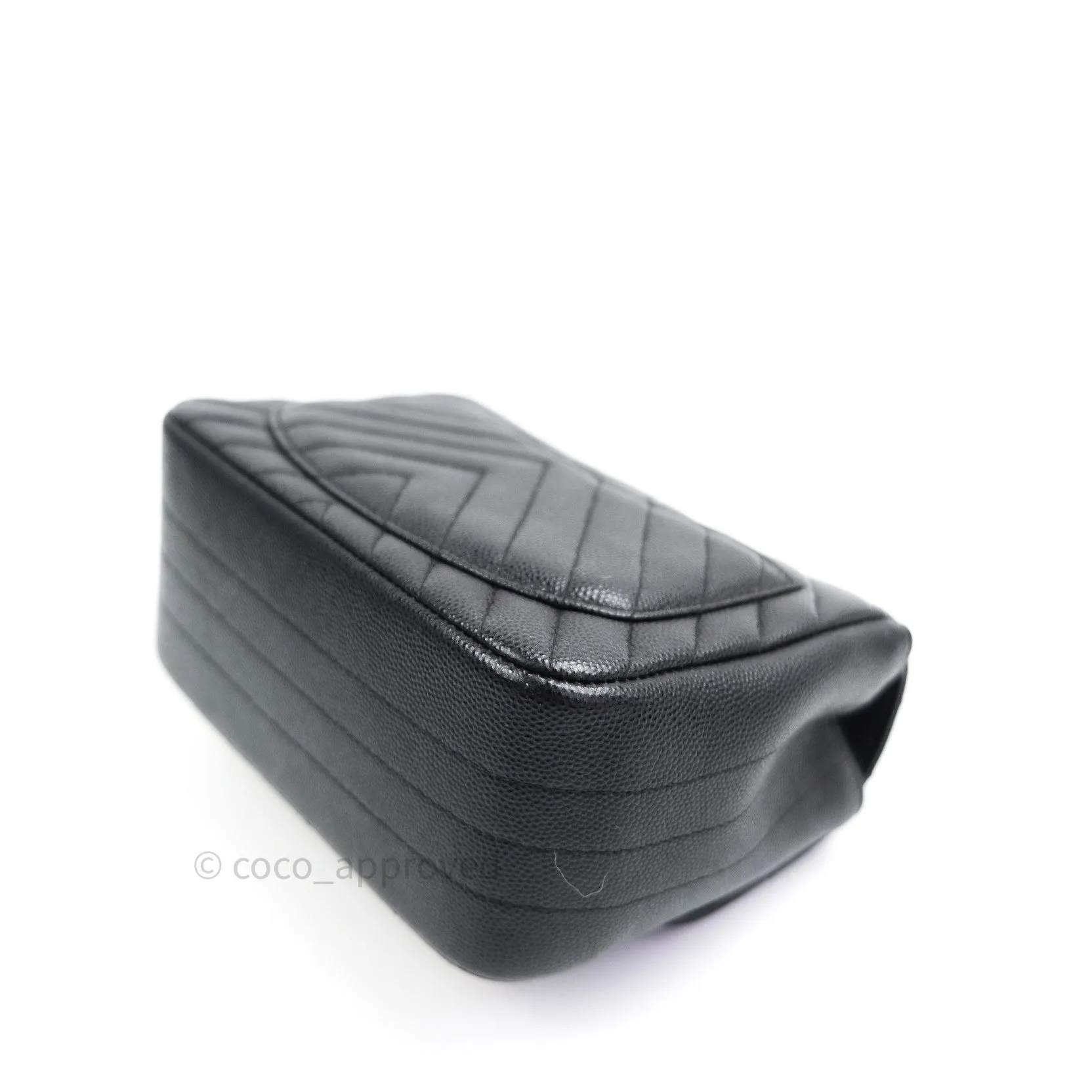 Chanel Mini Square Black Chevron Caviar Silver Hardware