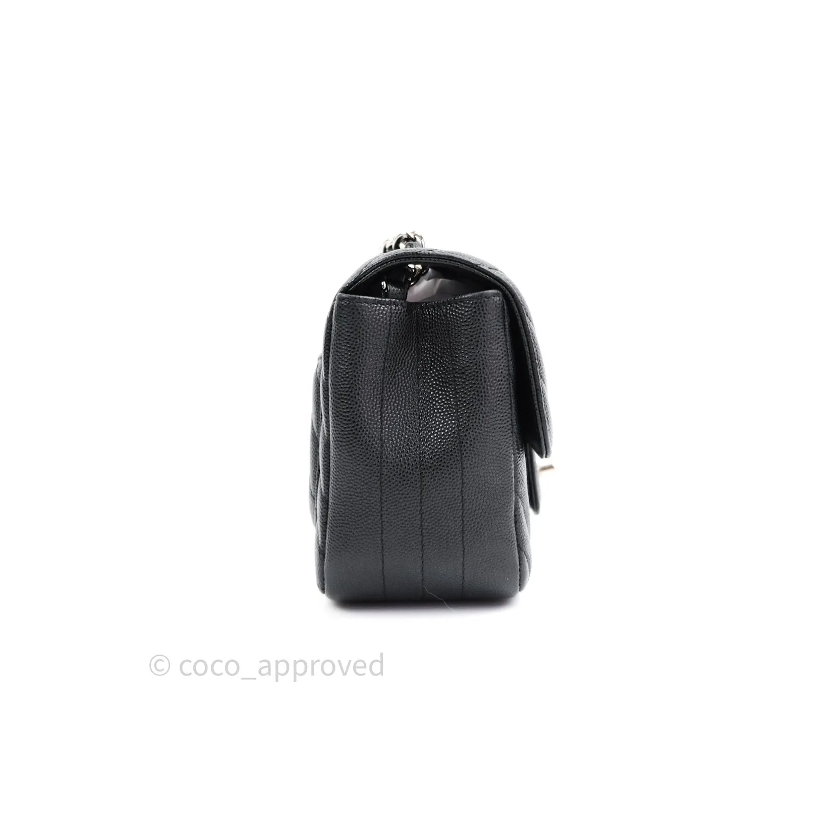 Chanel Mini Square Black Chevron Caviar Silver Hardware