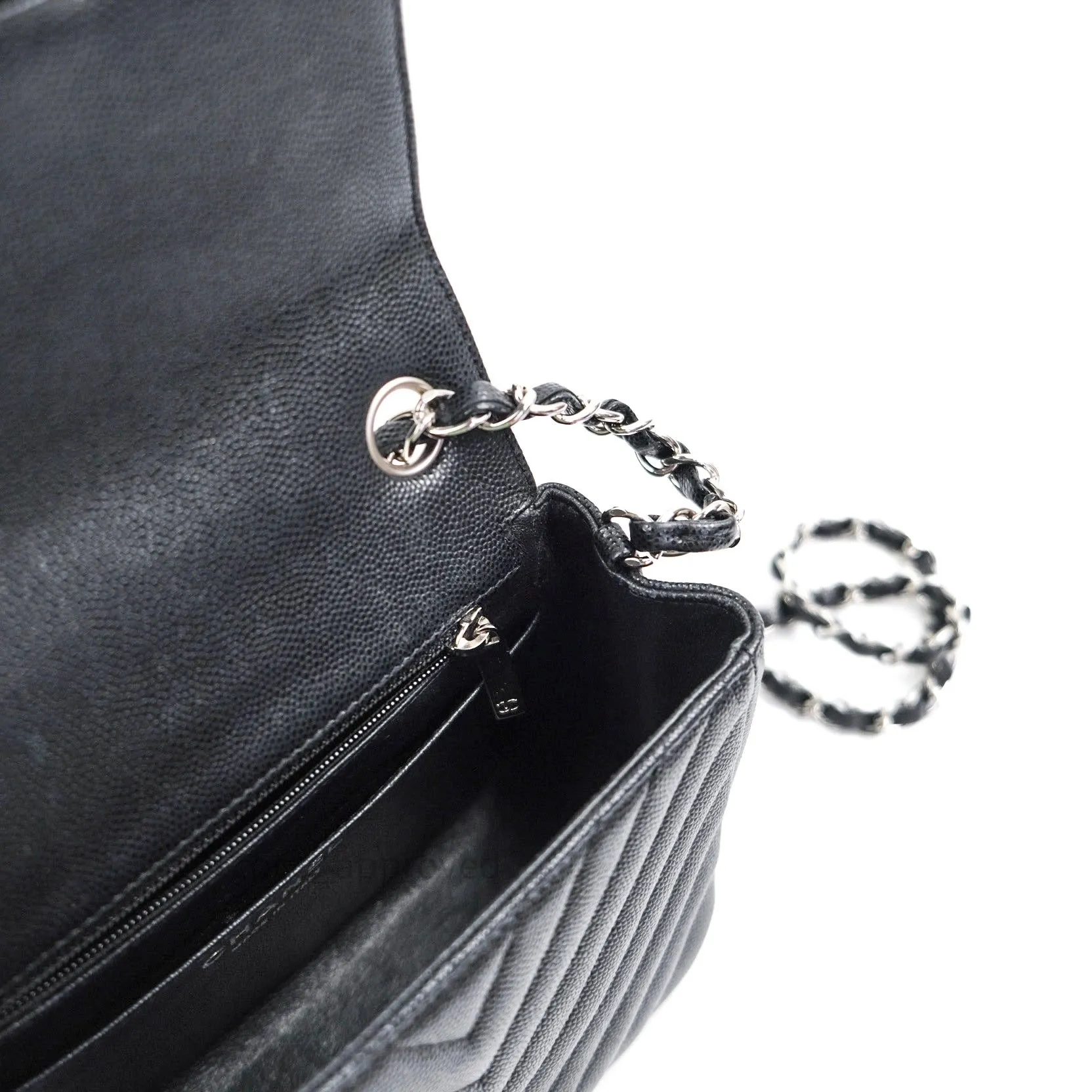 Chanel Mini Square Black Chevron Caviar Silver Hardware