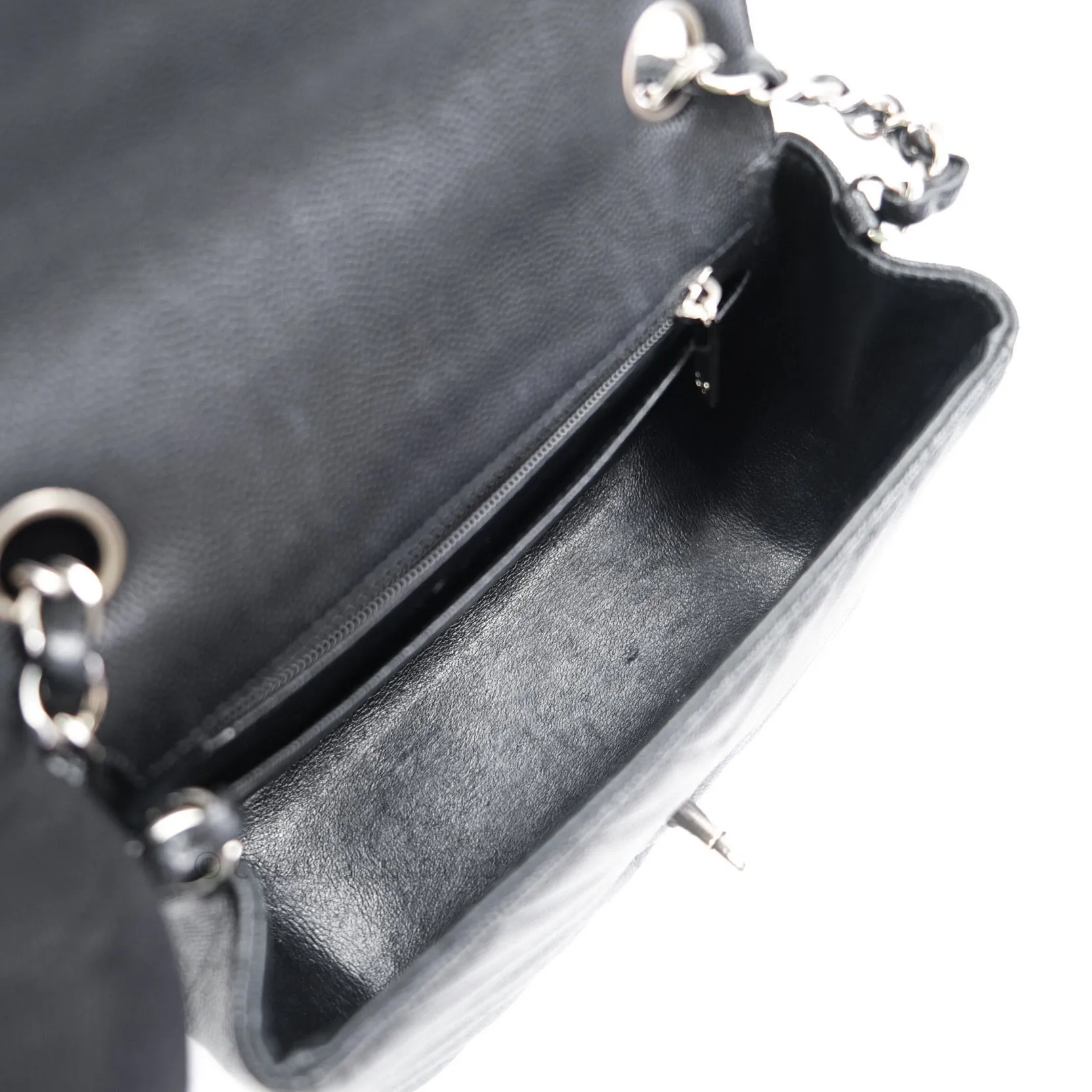 Chanel Mini Square Black Chevron Caviar Silver Hardware