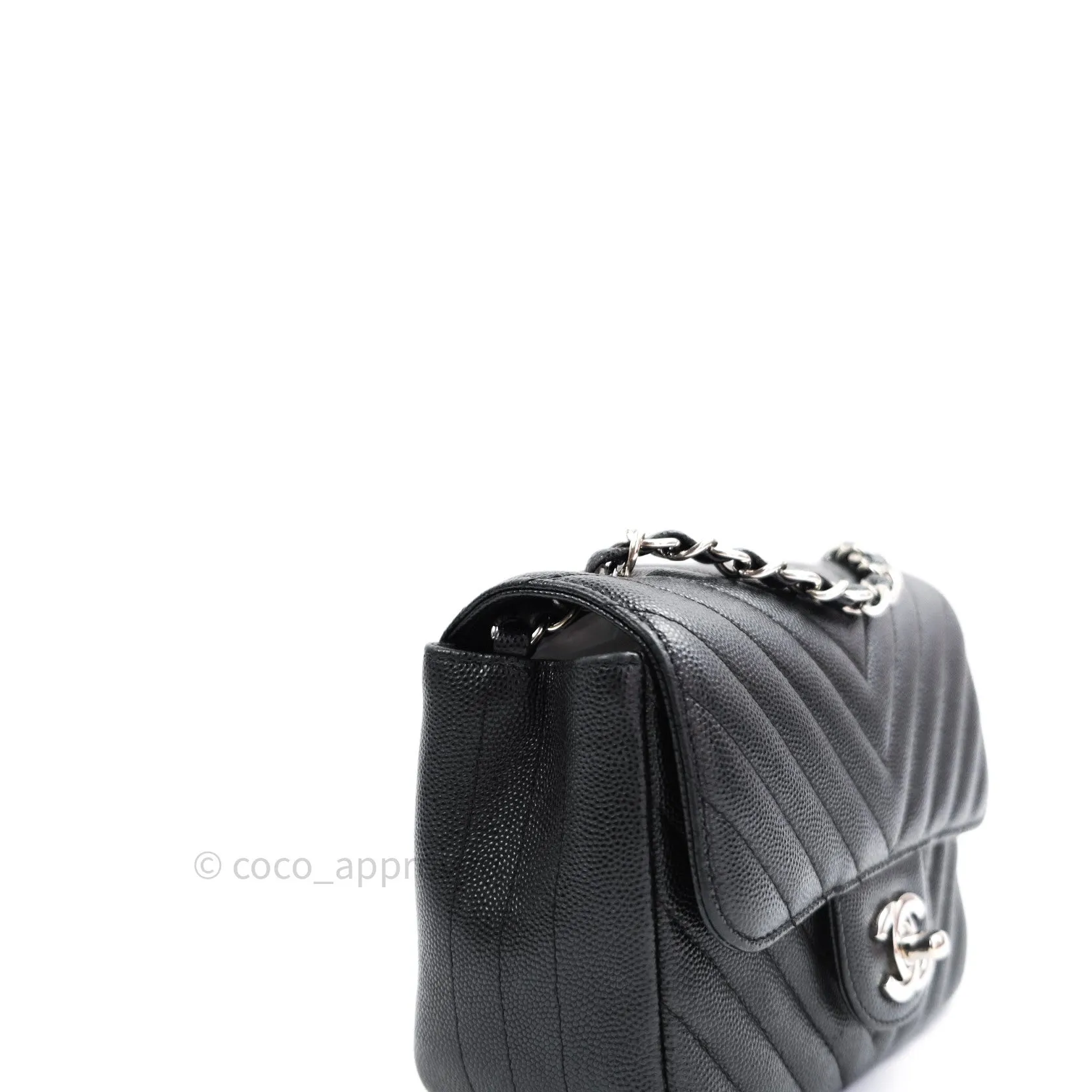 Chanel Mini Square Black Chevron Caviar Silver Hardware