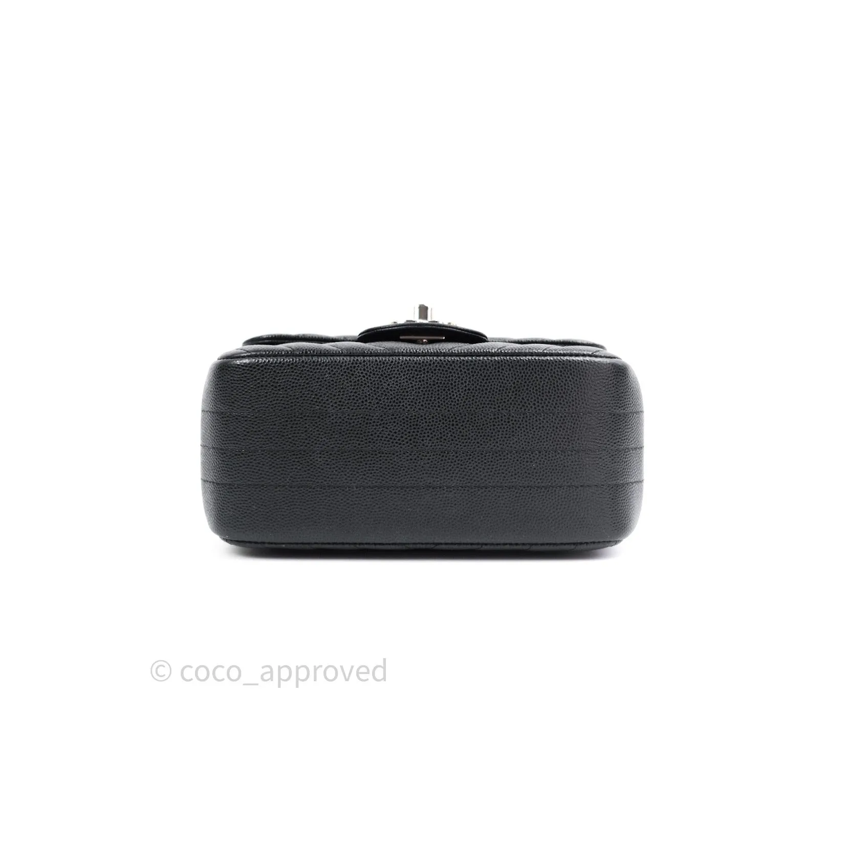 Chanel Mini Square Black Chevron Caviar Silver Hardware