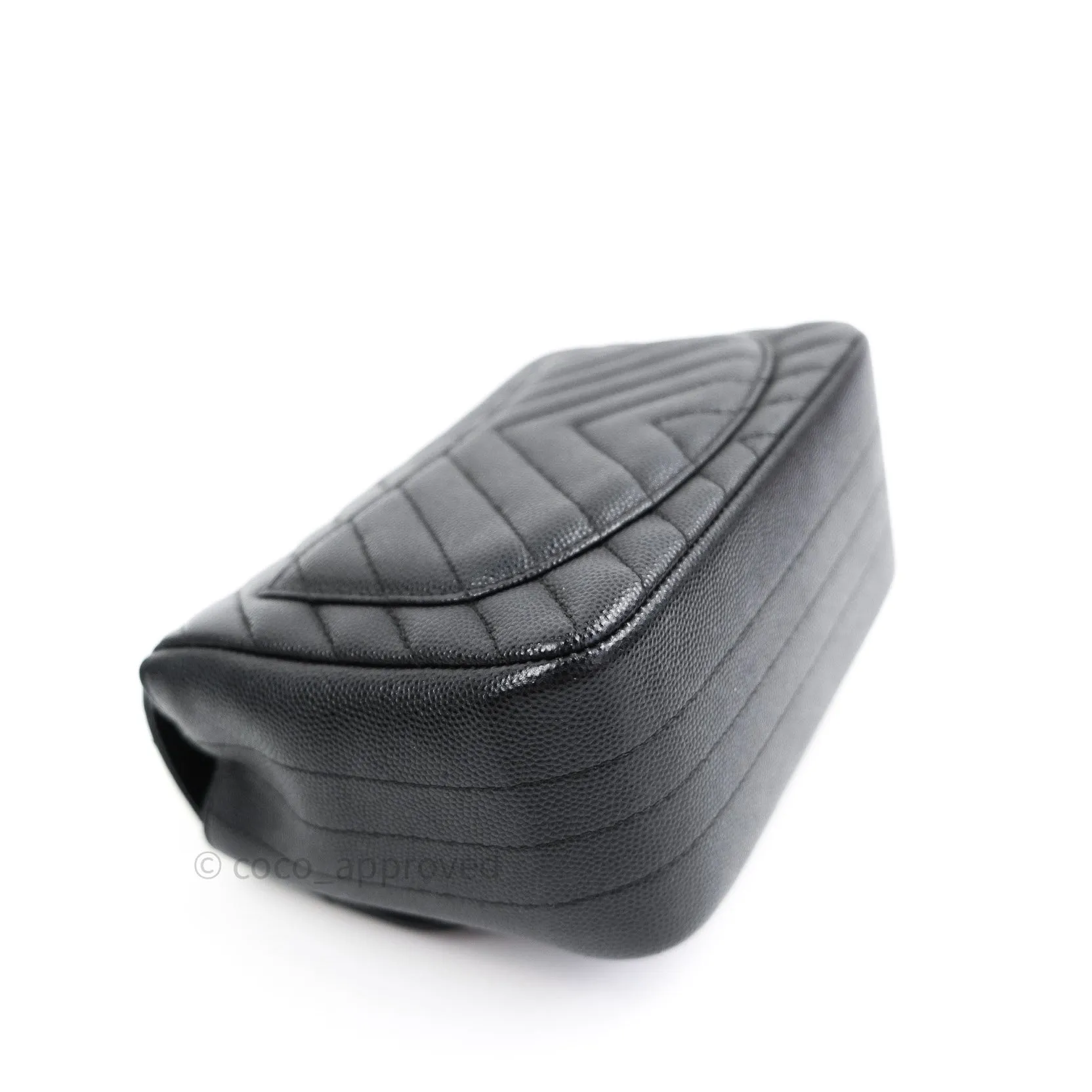 Chanel Mini Square Black Chevron Caviar Silver Hardware