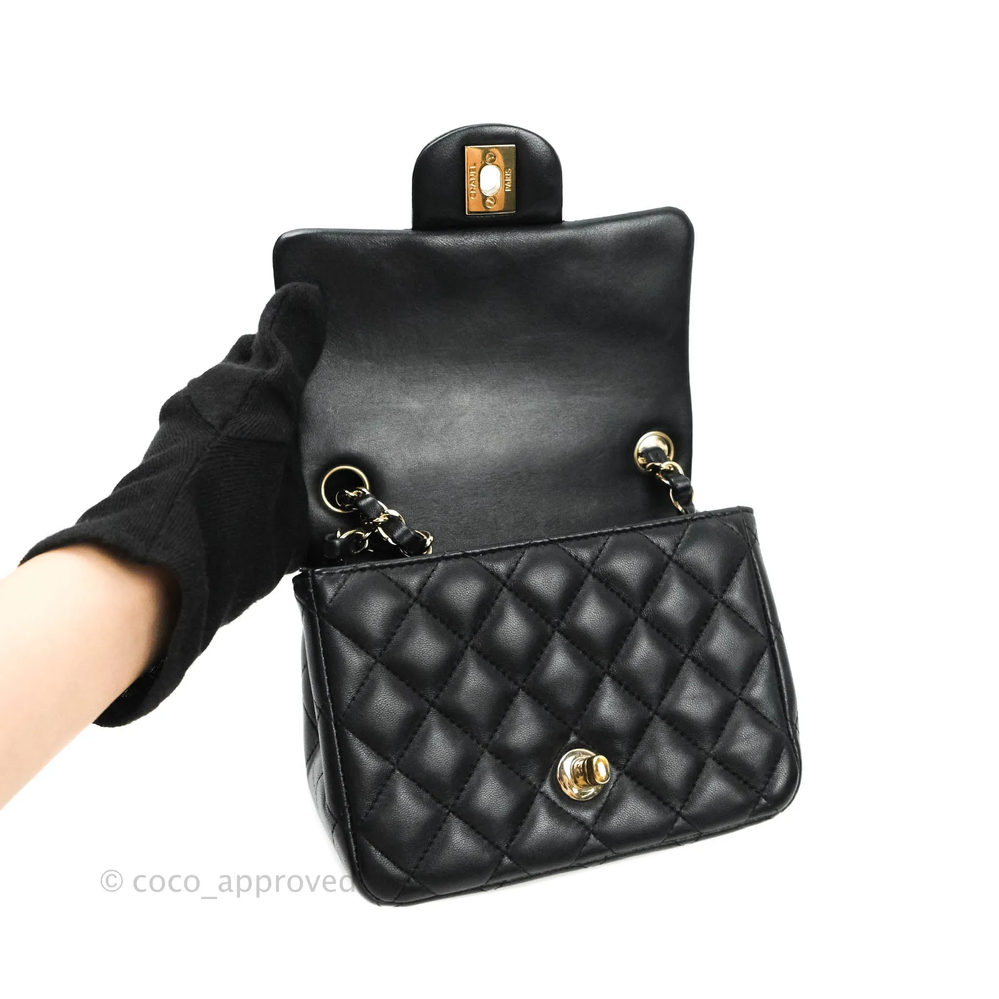 Chanel Mini Square Black Lambskin Gold Hardware