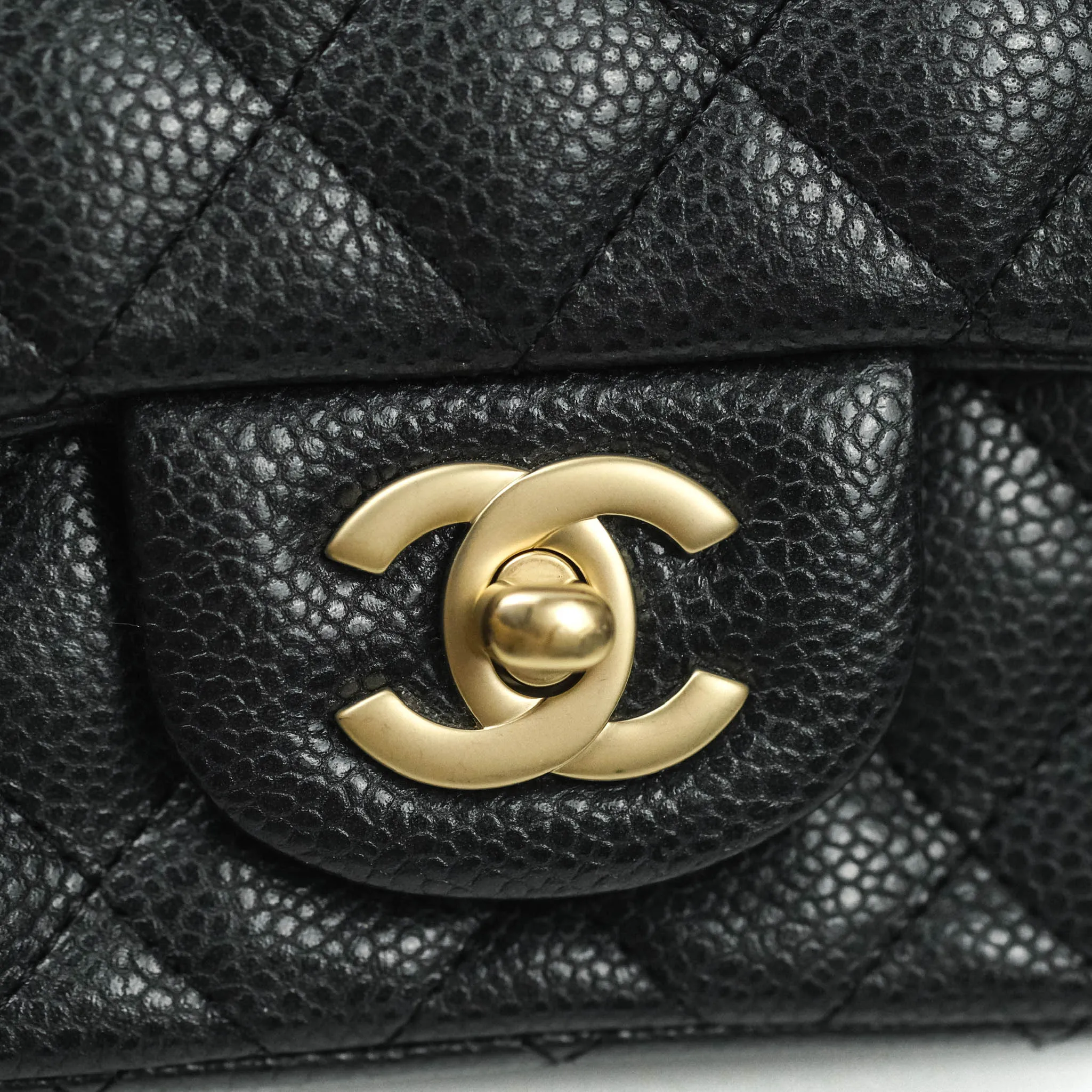 Chanel Mini Square Charcoal Black Caviar Matte Gold Hardware