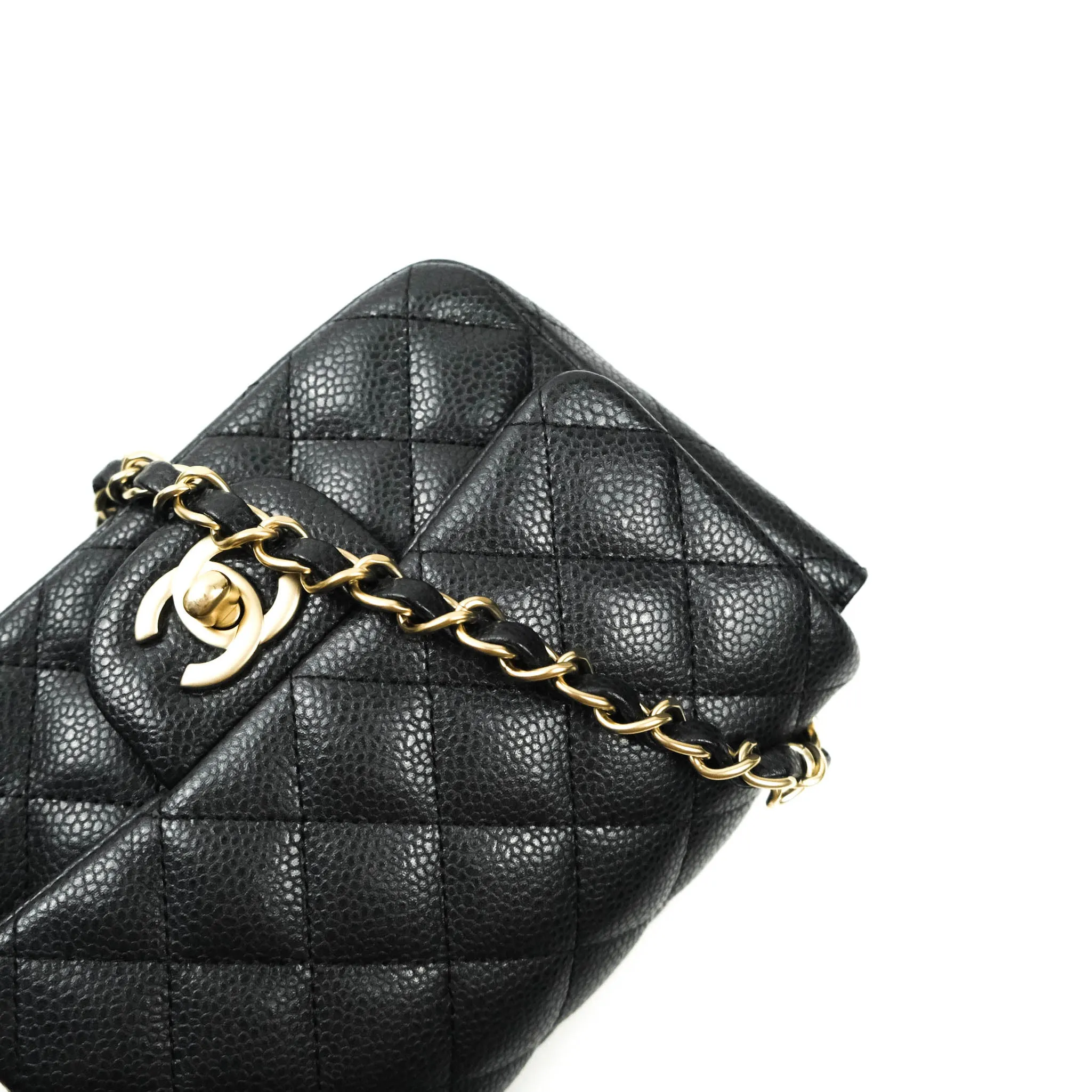 Chanel Mini Square Charcoal Black Caviar Matte Gold Hardware