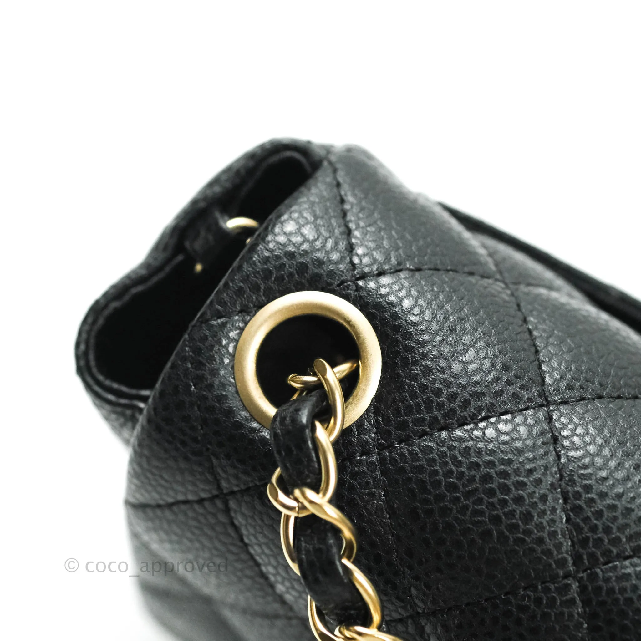 Chanel Mini Square Charcoal Black Caviar Matte Gold Hardware