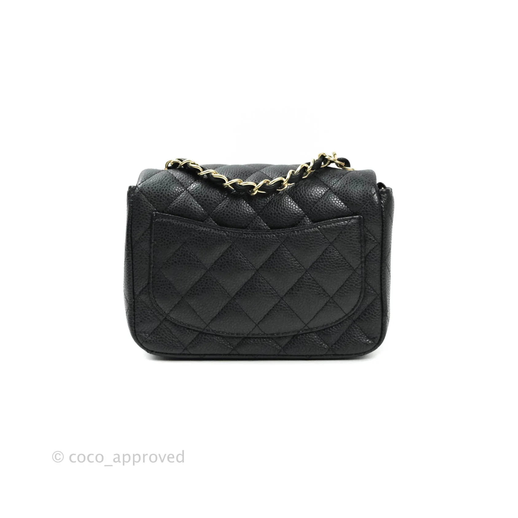 Chanel Mini Square Charcoal Black Caviar Matte Gold Hardware