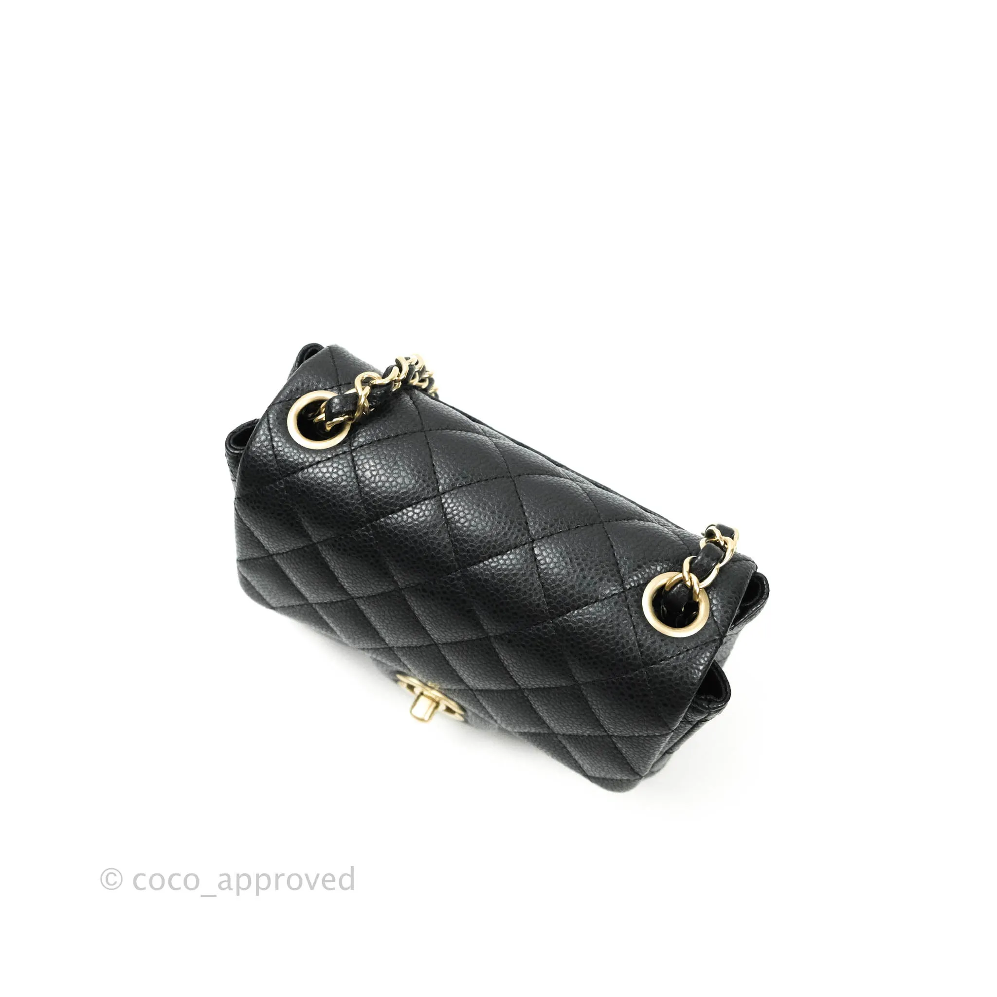 Chanel Mini Square Charcoal Black Caviar Matte Gold Hardware