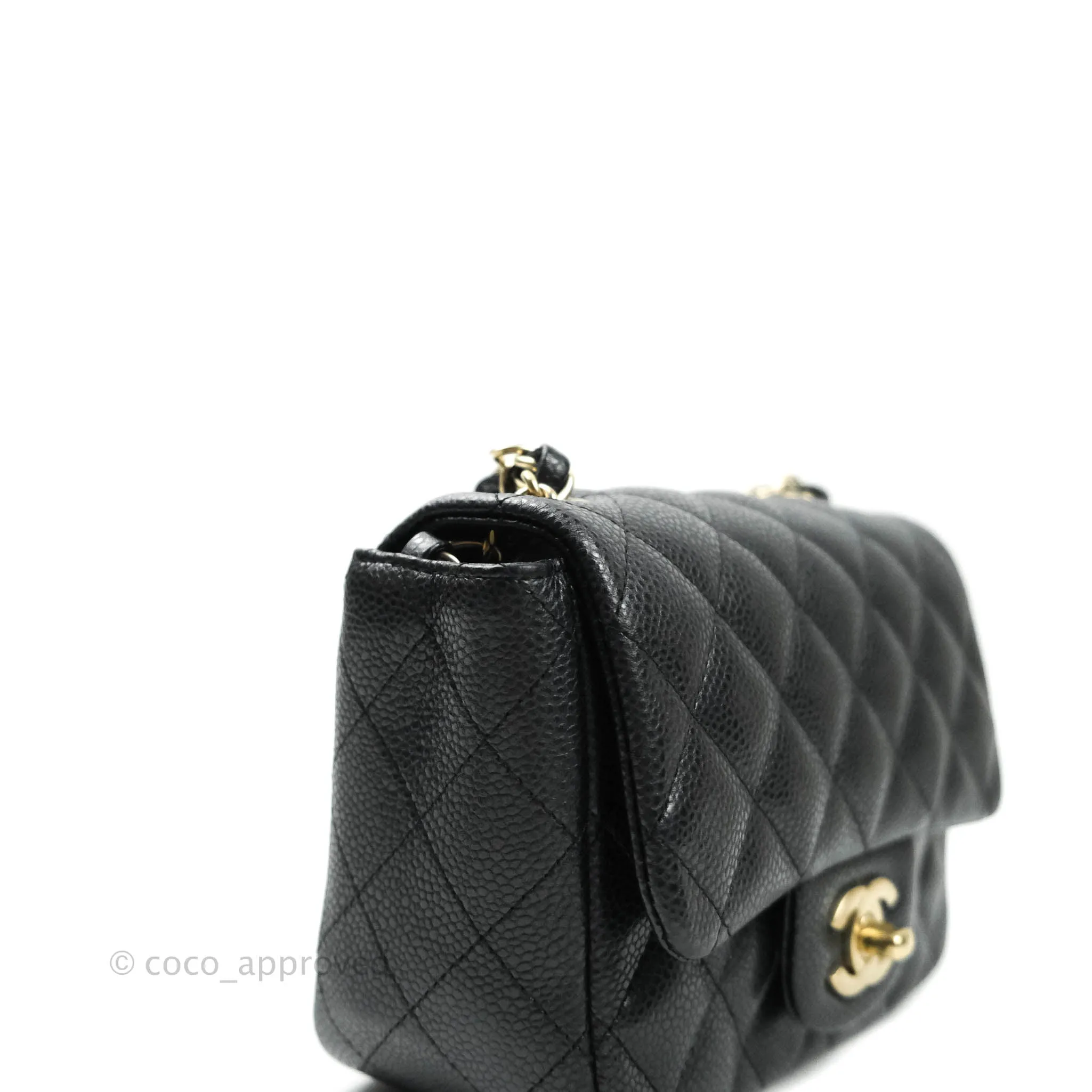 Chanel Mini Square Charcoal Black Caviar Matte Gold Hardware