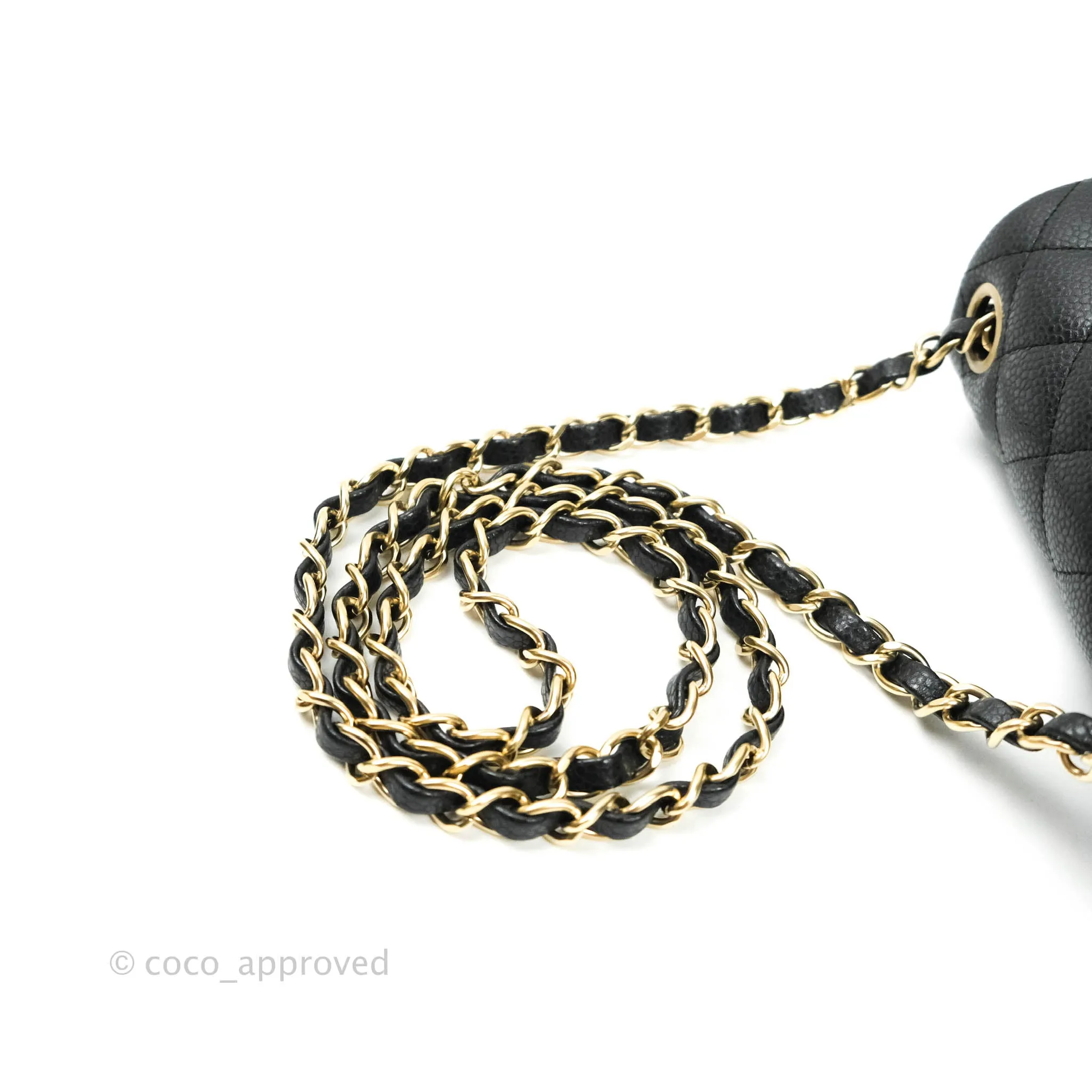 Chanel Mini Square Charcoal Black Caviar Matte Gold Hardware