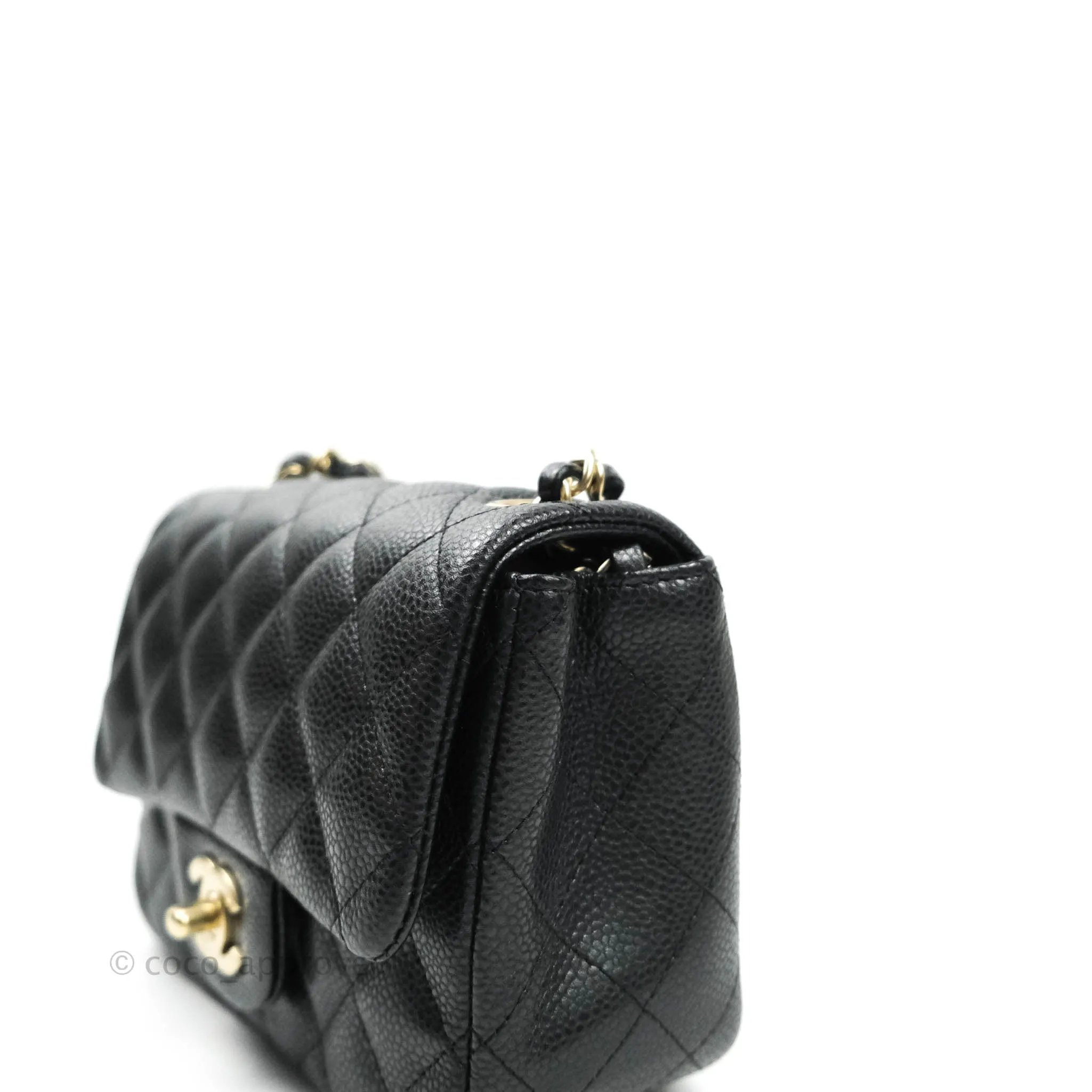 Chanel Mini Square Charcoal Black Caviar Matte Gold Hardware