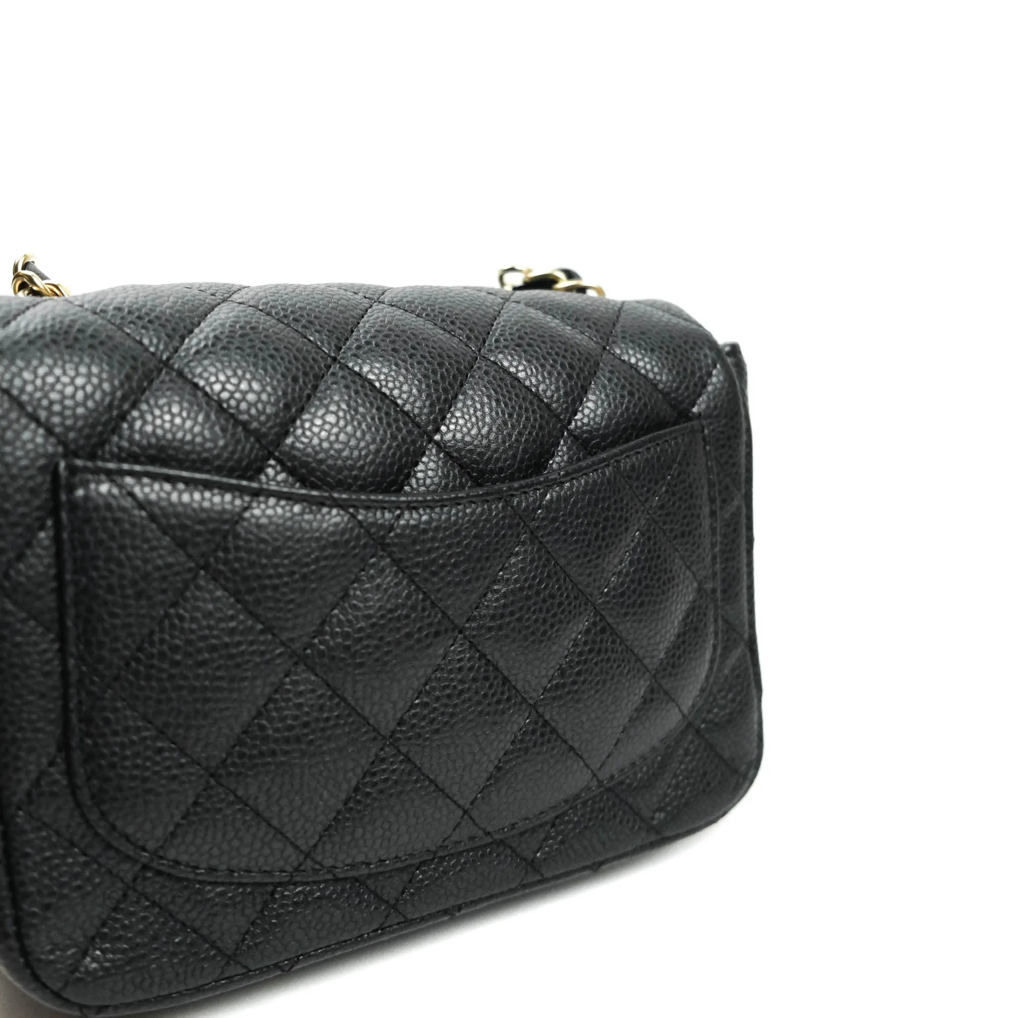 Chanel Mini Square Charcoal Black Caviar Matte Gold Hardware