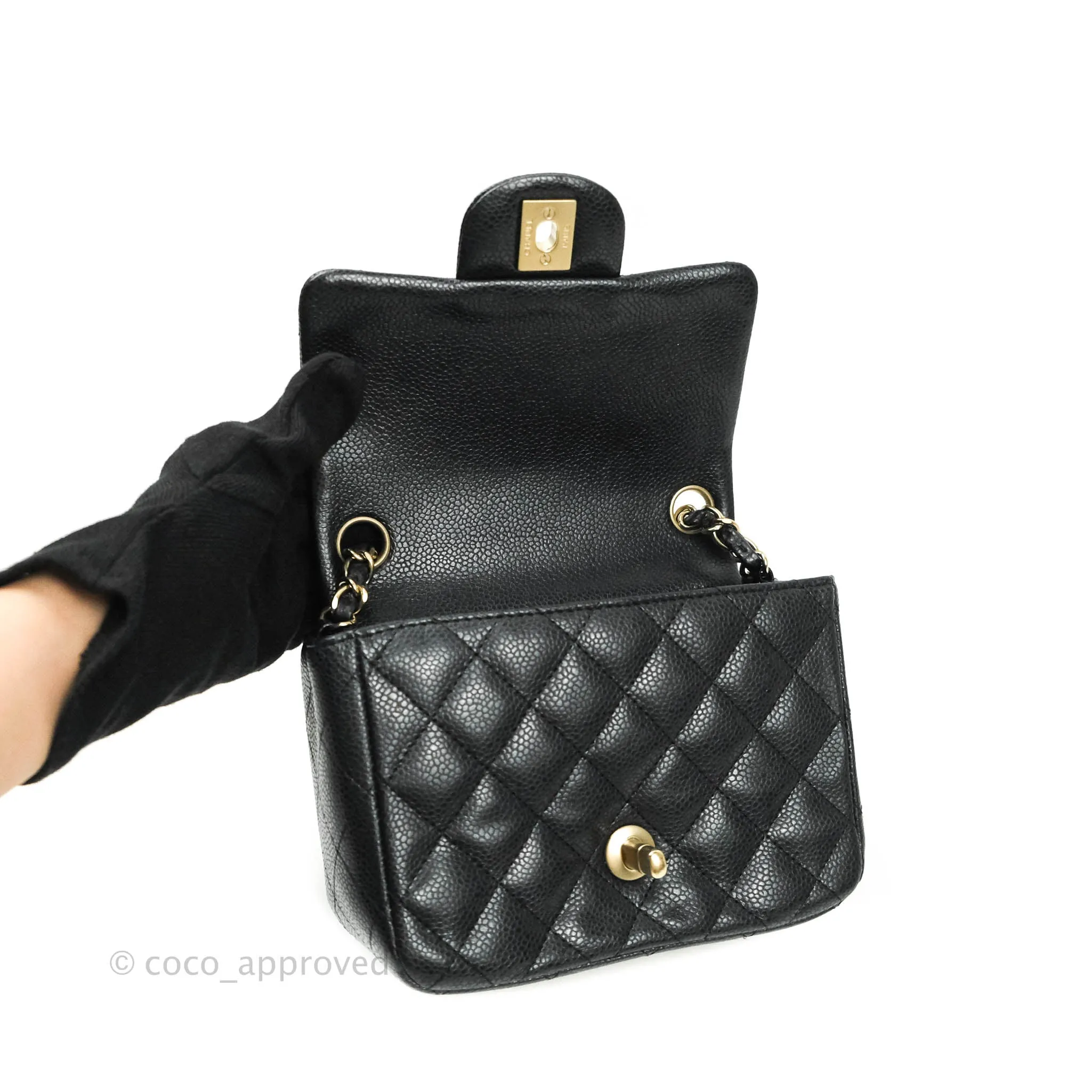 Chanel Mini Square Charcoal Black Caviar Matte Gold Hardware