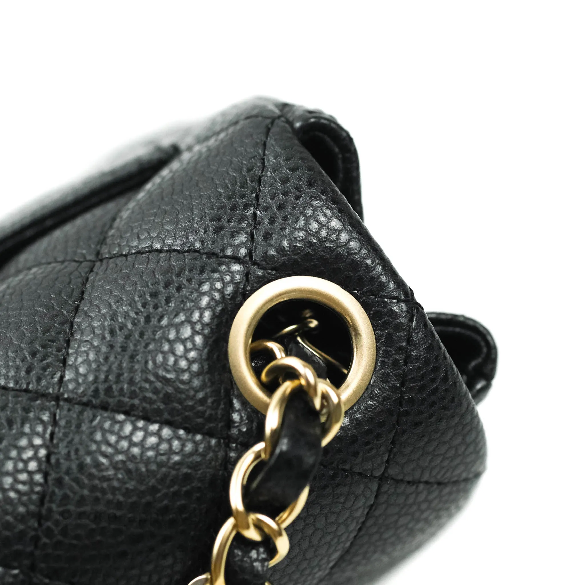 Chanel Mini Square Charcoal Black Caviar Matte Gold Hardware