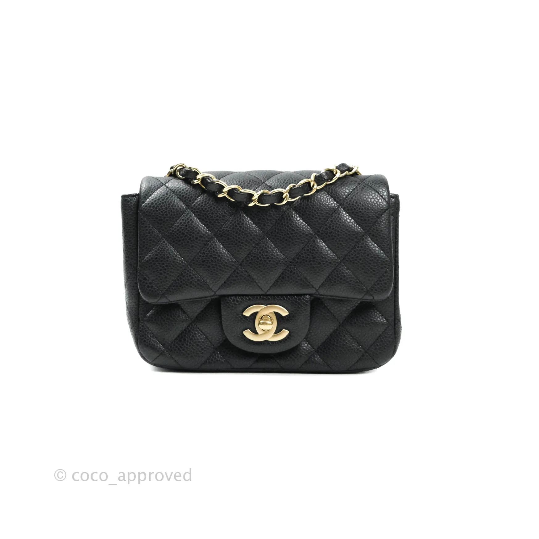 Chanel Mini Square Charcoal Black Caviar Matte Gold Hardware