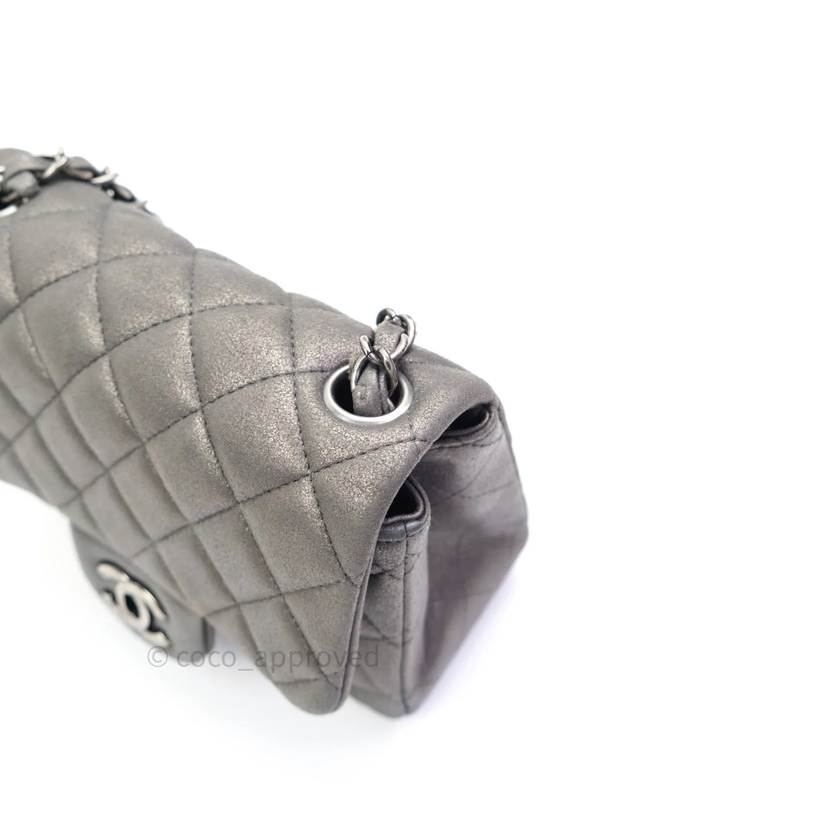 Chanel Mini Square Charcoal Grey Goatskin Ruthenium Hardware