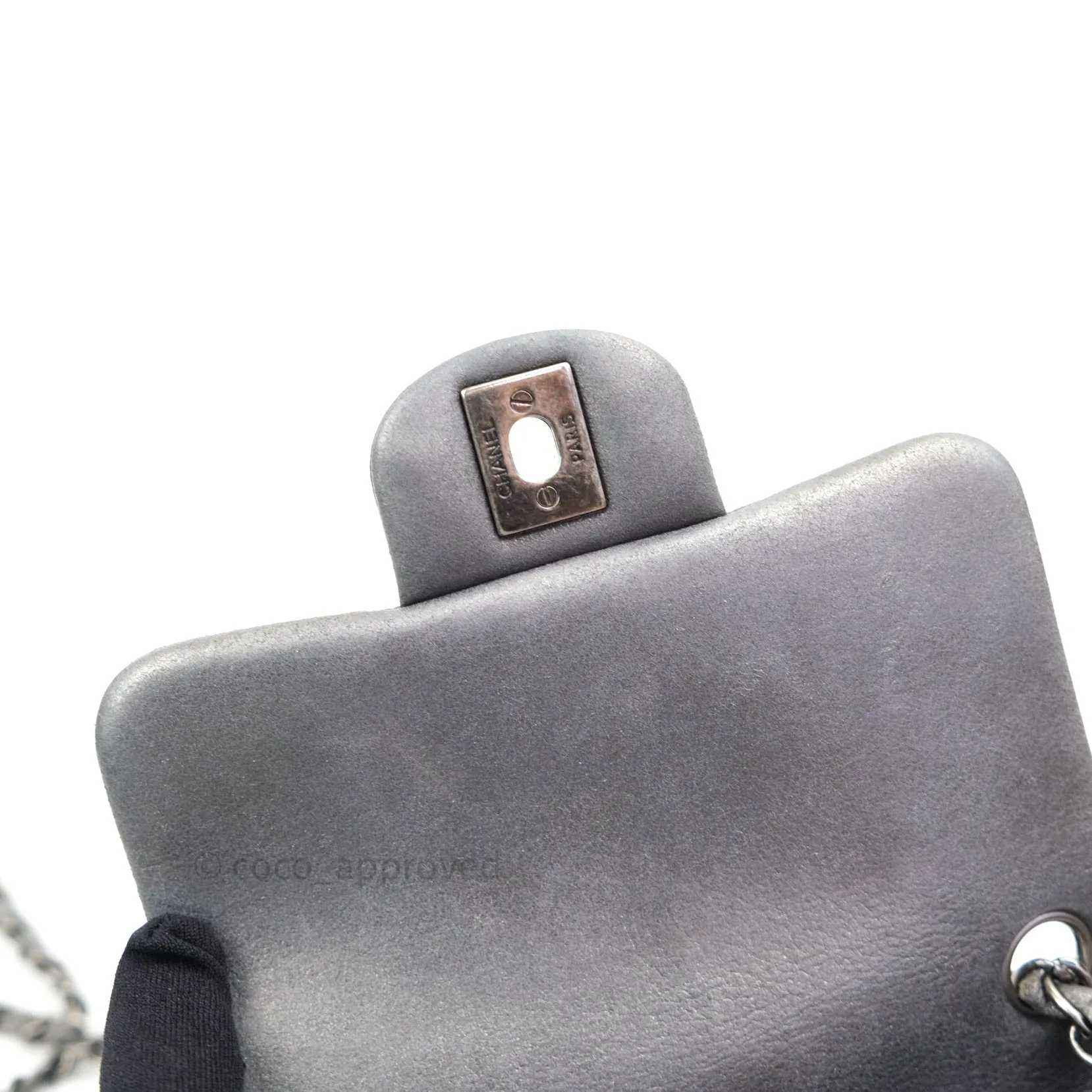 Chanel Mini Square Charcoal Grey Goatskin Ruthenium Hardware